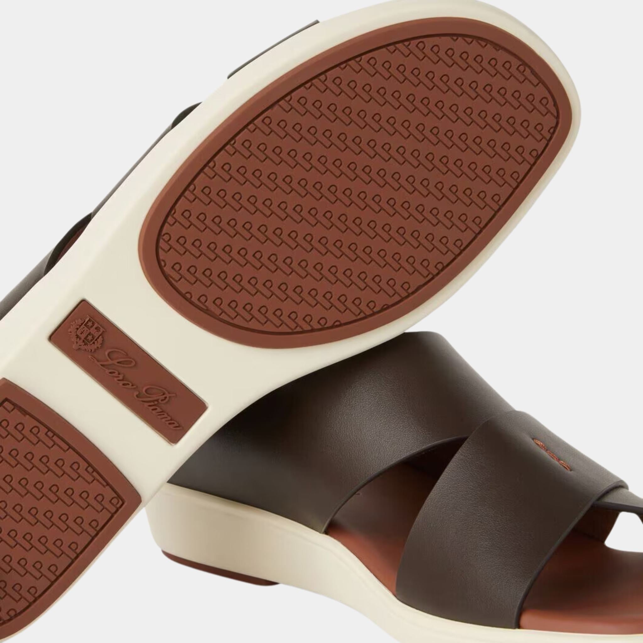 Loro Piana Palm Sandals Ox Leather, Chocolate, Closeup