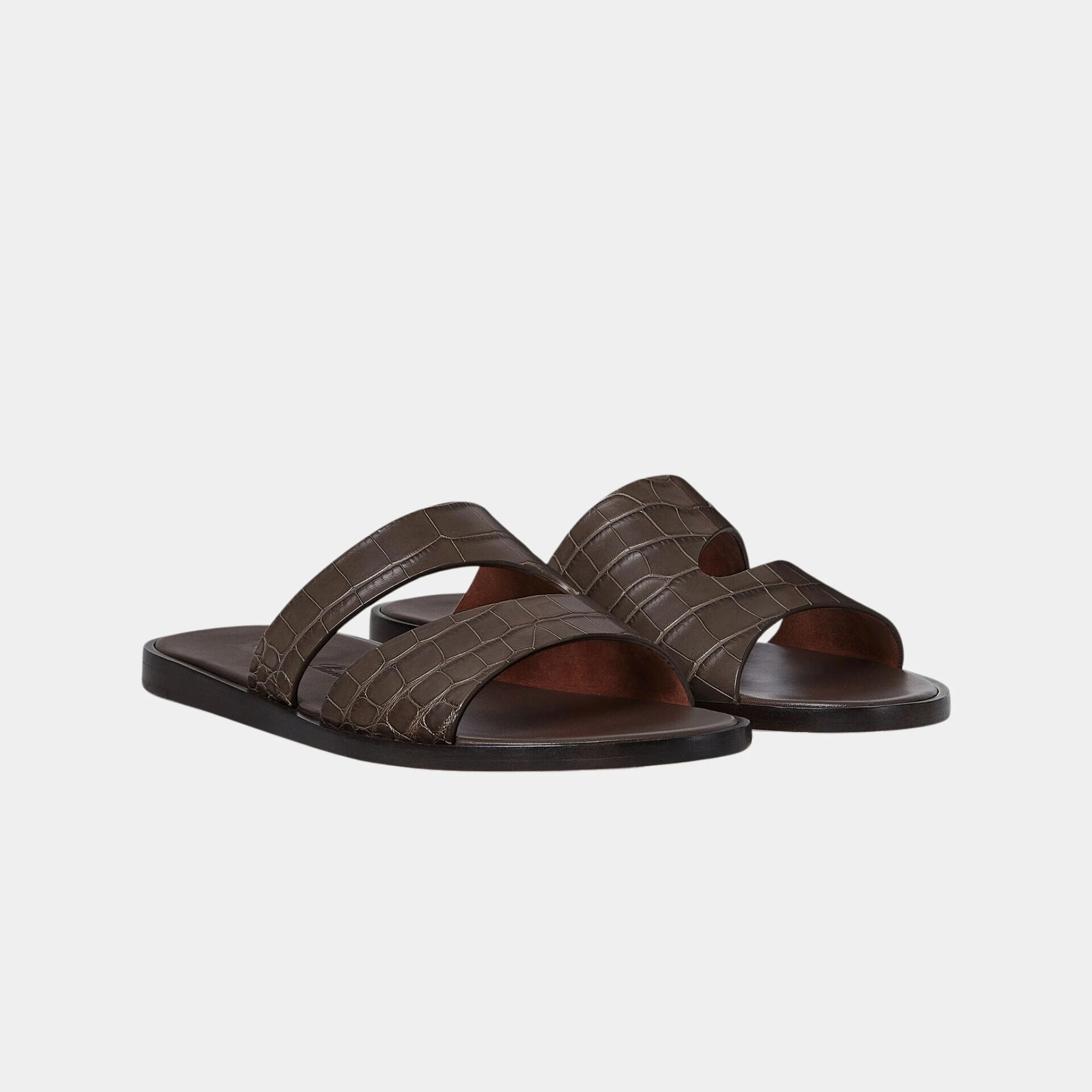Loro Piana Pilat Plain Walk Sandal in Alligator Leather, Clay, Front