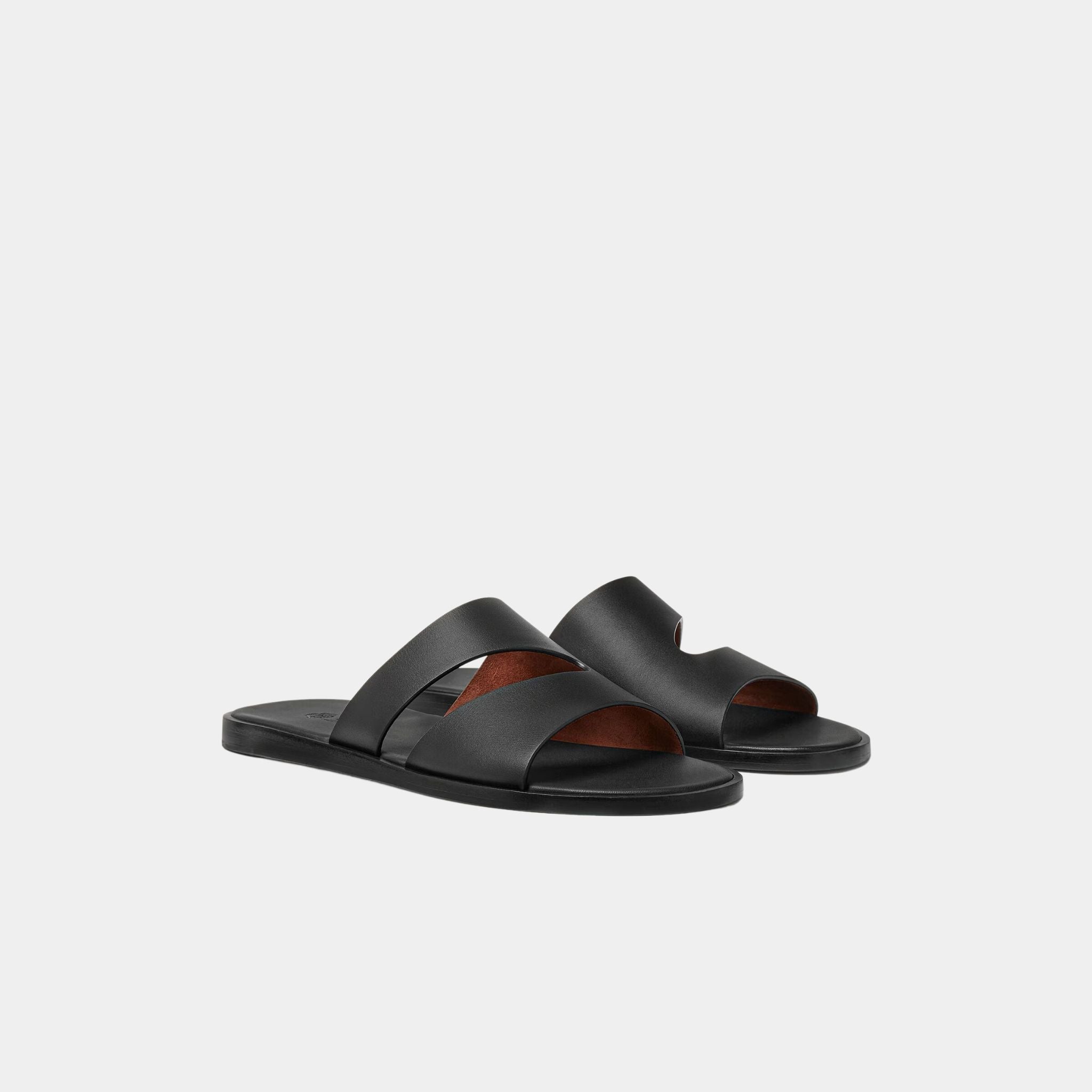 Loro Piana Pilat Plain Walk Sandal Calfskin, Black, Front