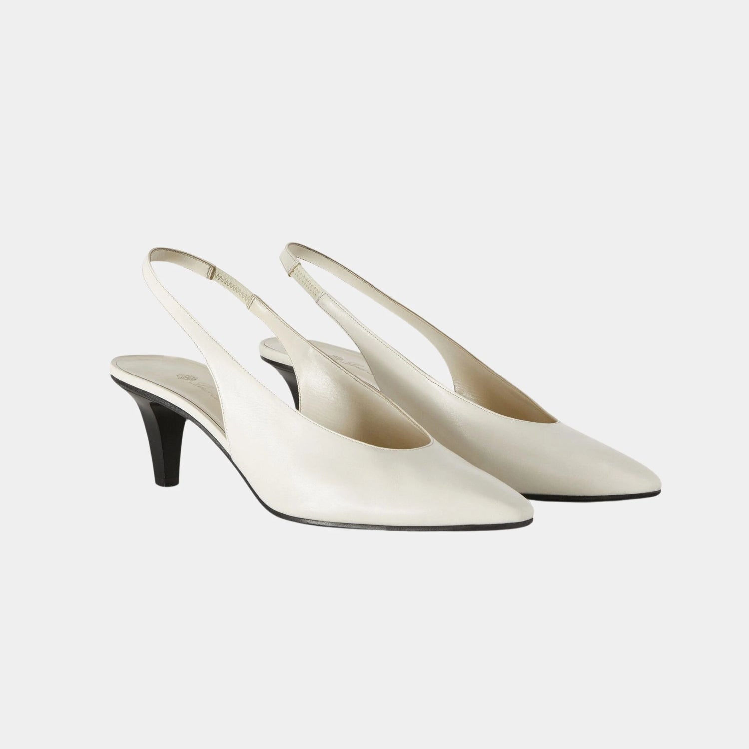 Loro Piana Rebecca Slingback in Calfskin, Light White Milk, Front