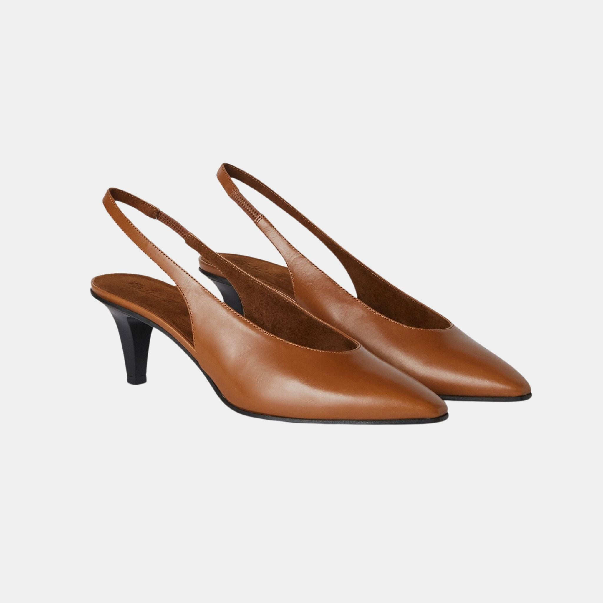 Loro Piana Rebecca Slingback in Calfskin, Saddle Brown, Front