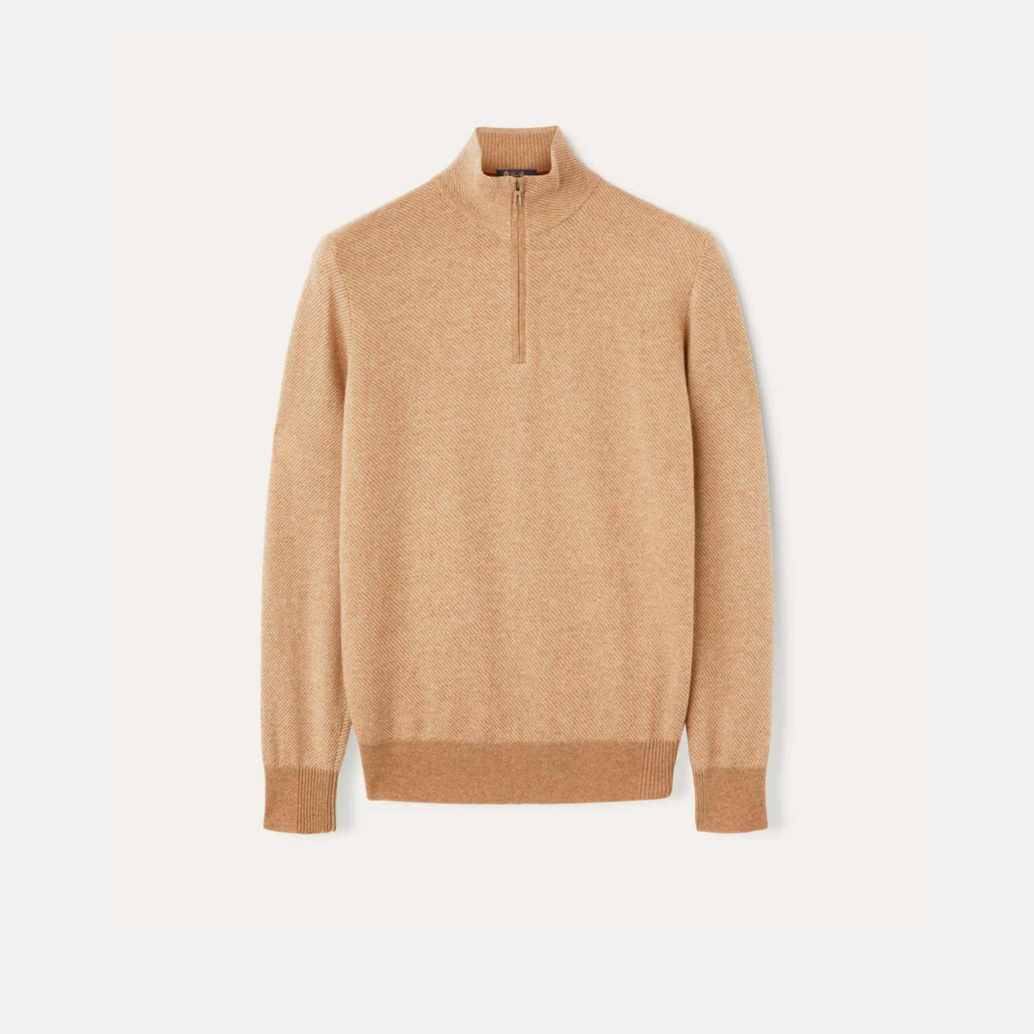 Loro Piana Roadster Mezzocollo Sweater Cashmere, Acorn Melange/Biscuit Melange , Front