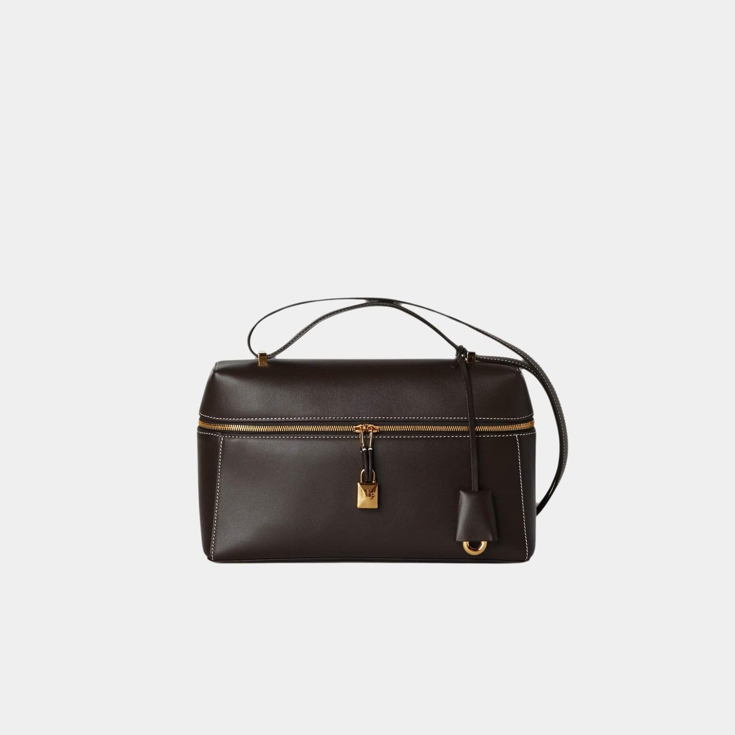 Loro Piana Extra Bag L27 In Smooth Calfskin, Dark Chocolate Licorice, Front