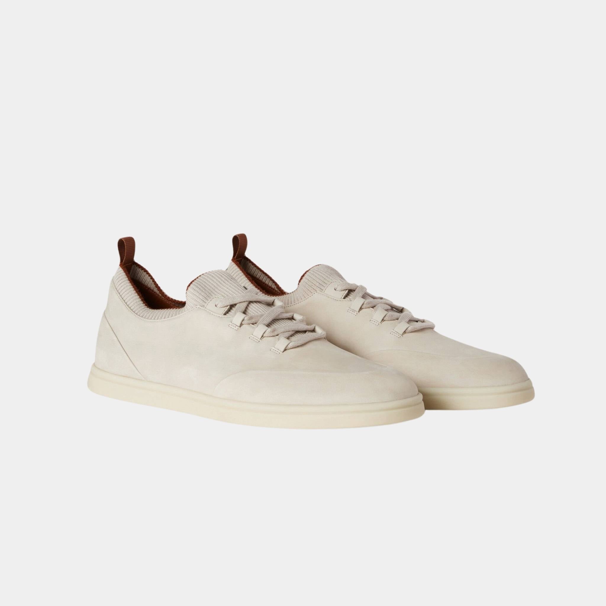 Loro Piana Soho Walk Calfskin Sneakers, Almond, Front