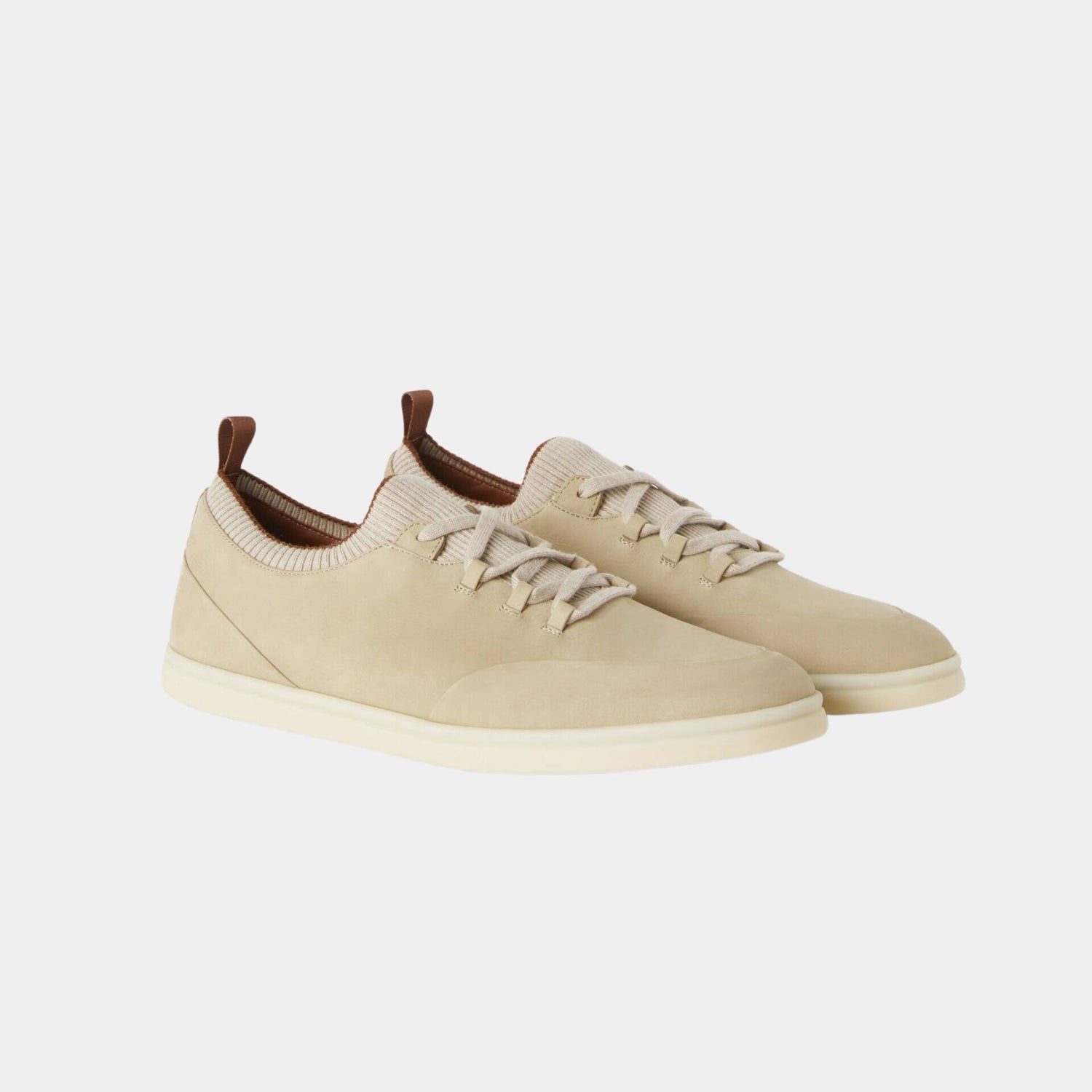 Loro Piana Soho Walk Calfskin Sneakers, Desert Stone, Front