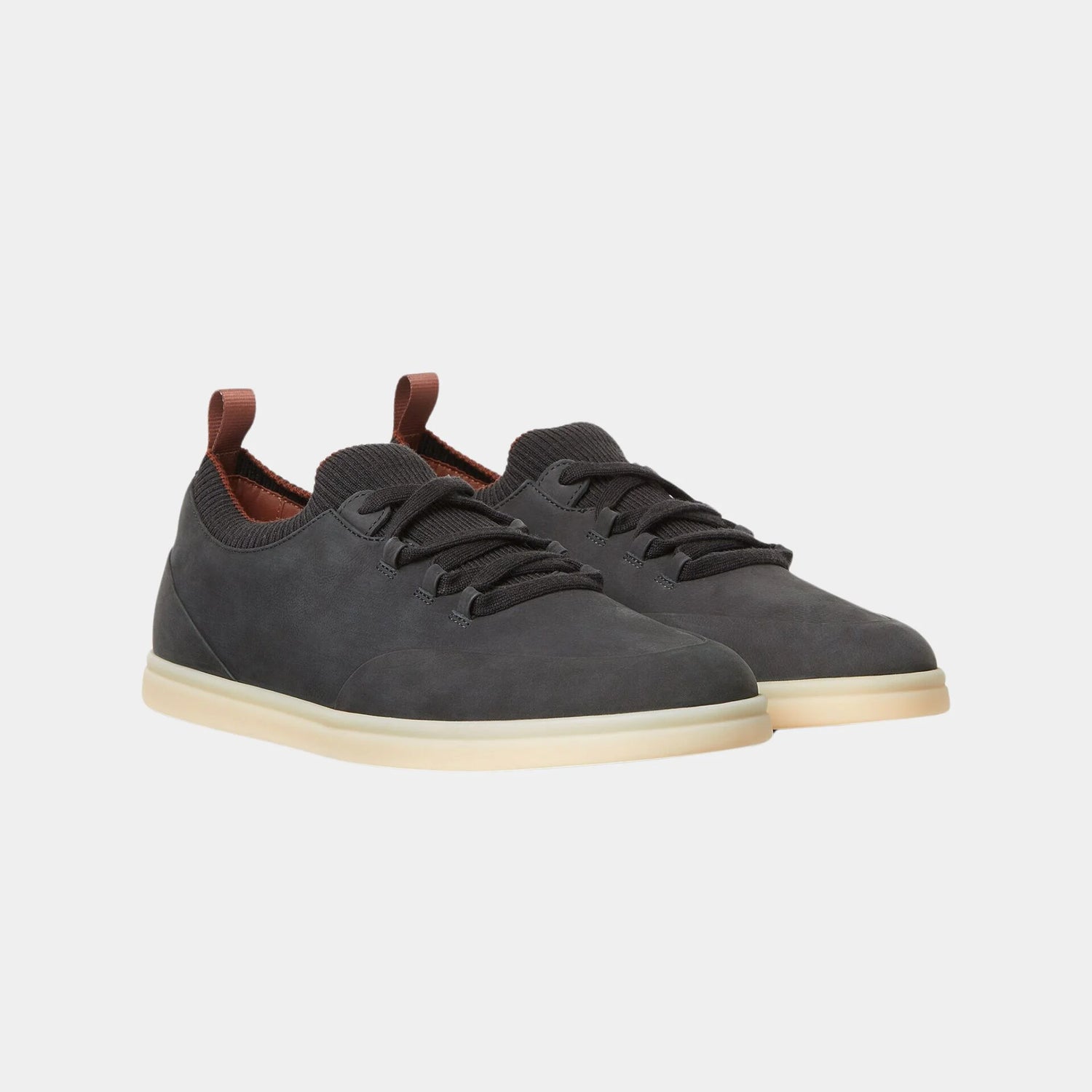 Loro Piana Soho Walk Calfskin Sneakers, Obsidian Grey, Front
