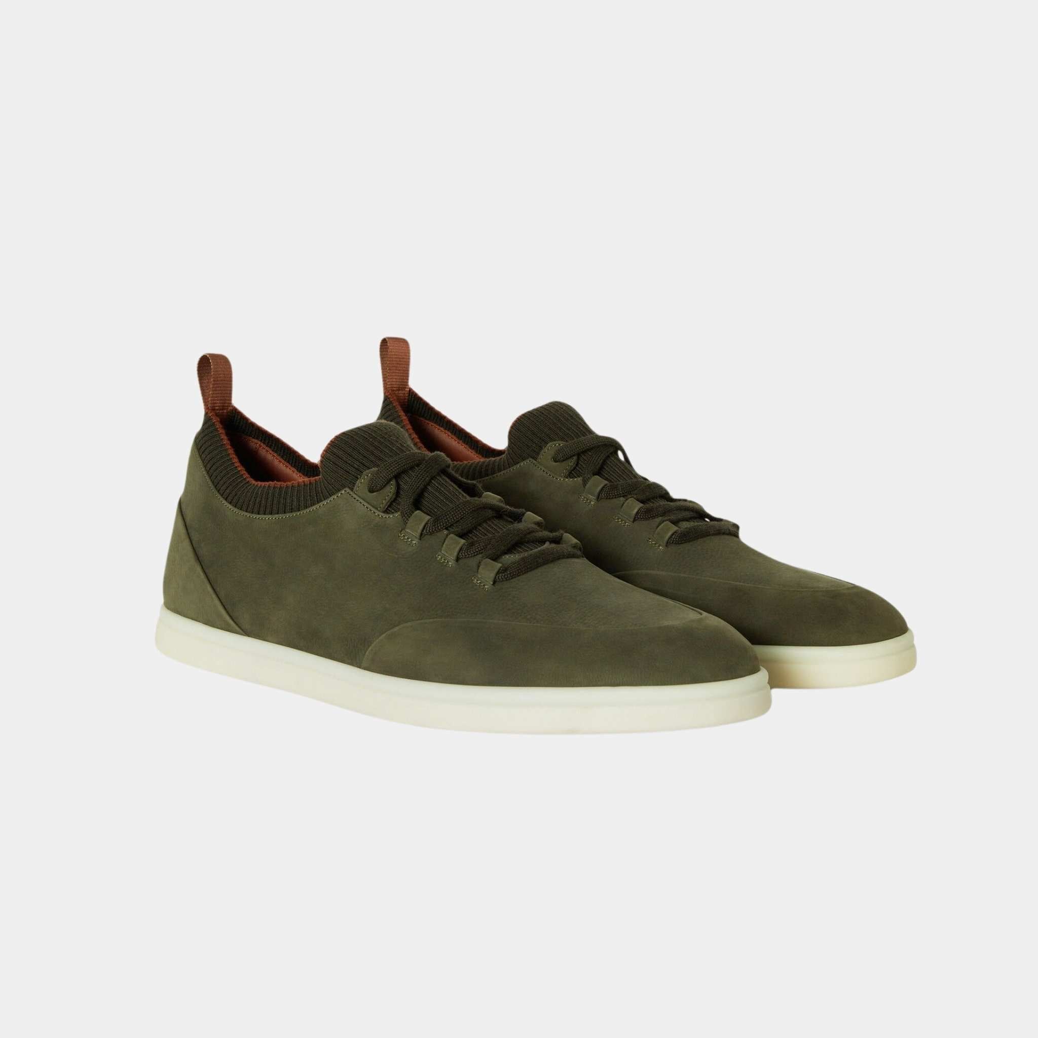 Loro Piana Soho Walk Calfskin Sneakers, Very Dark Green, Front