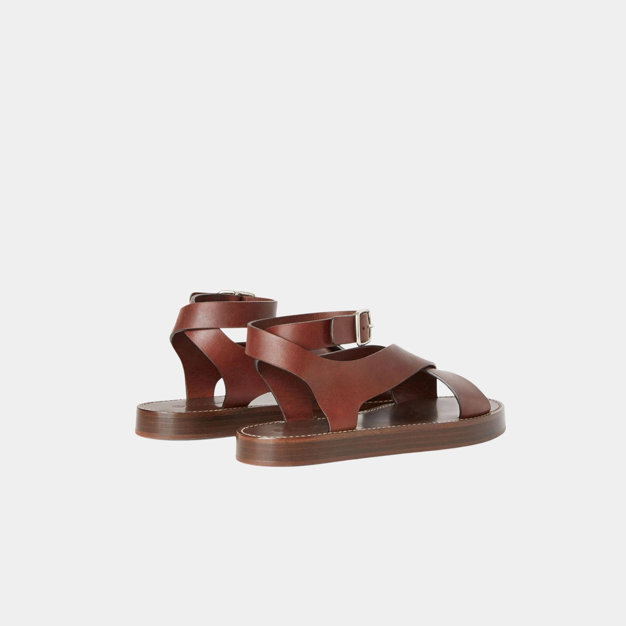 Loro Piana Sumie Sandal in Calfskin, Chocolate, Back