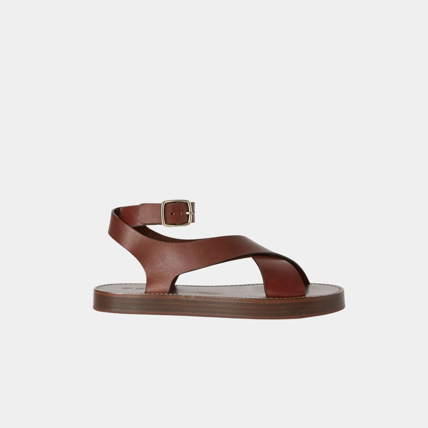 Loro Piana Sumie Sandal in Calfskin, Chocolate, Side