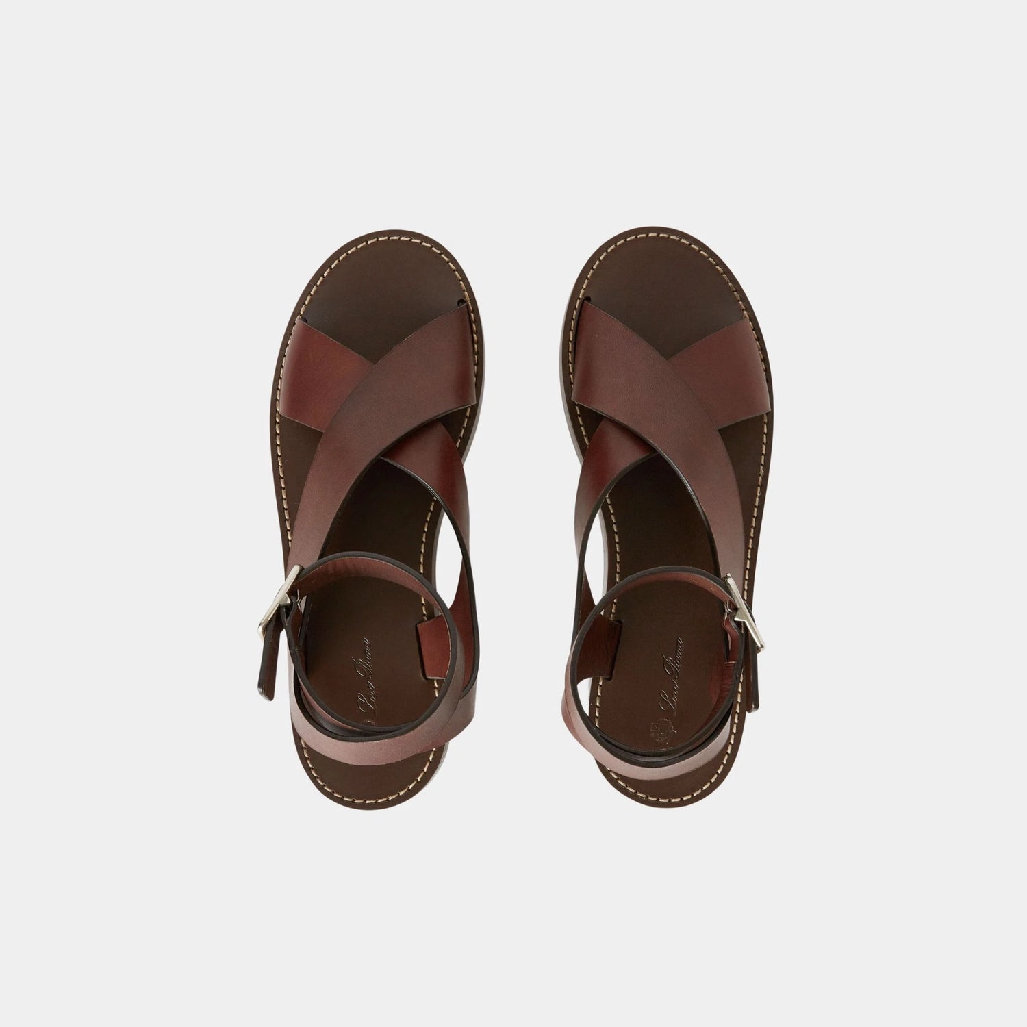 Loro Piana Sumie Sandal in Calfskin, Chocolate, Top