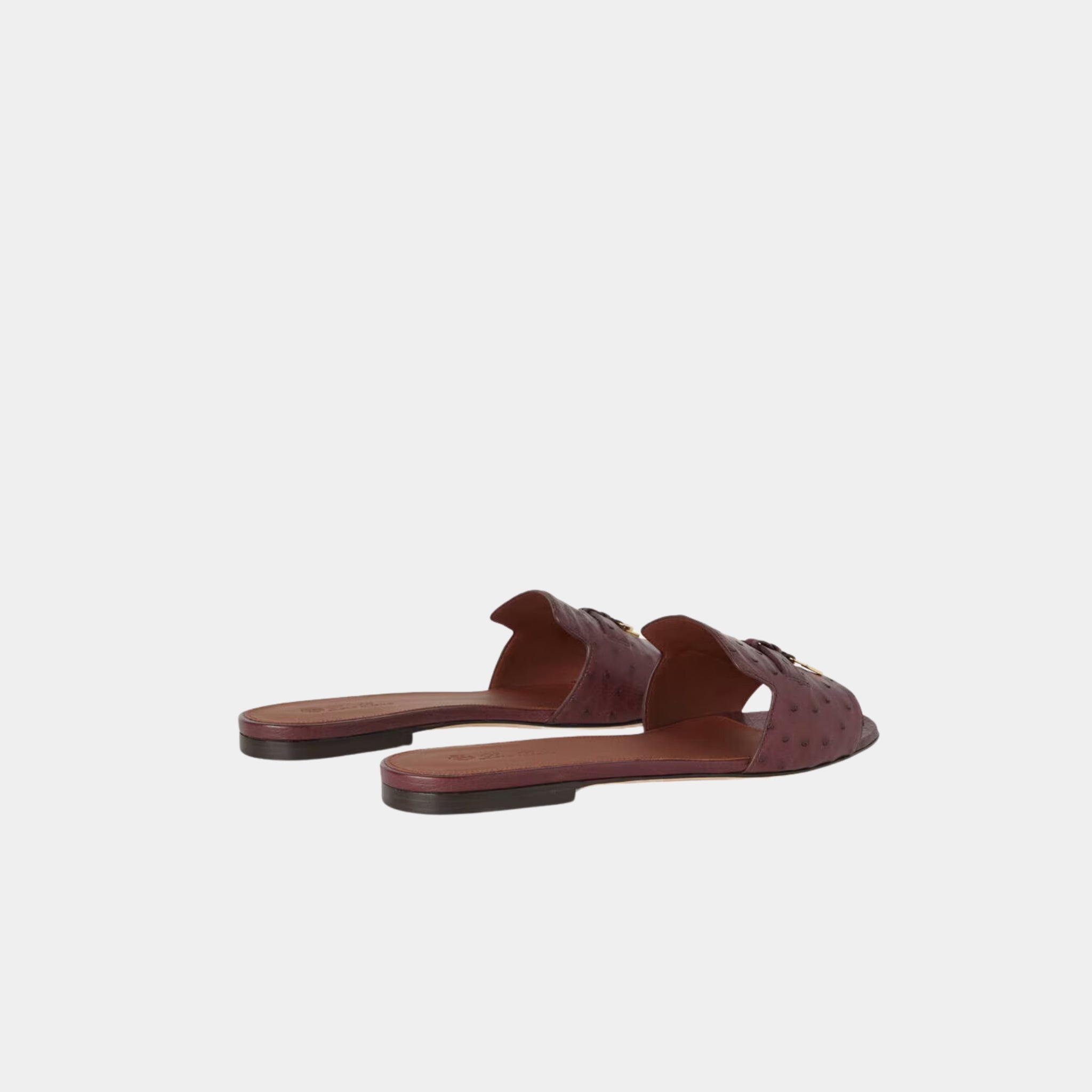 Loro Piana Summer Charms Flat Sandal Ostrich Leather, Burgundy, Sun Gold, Back