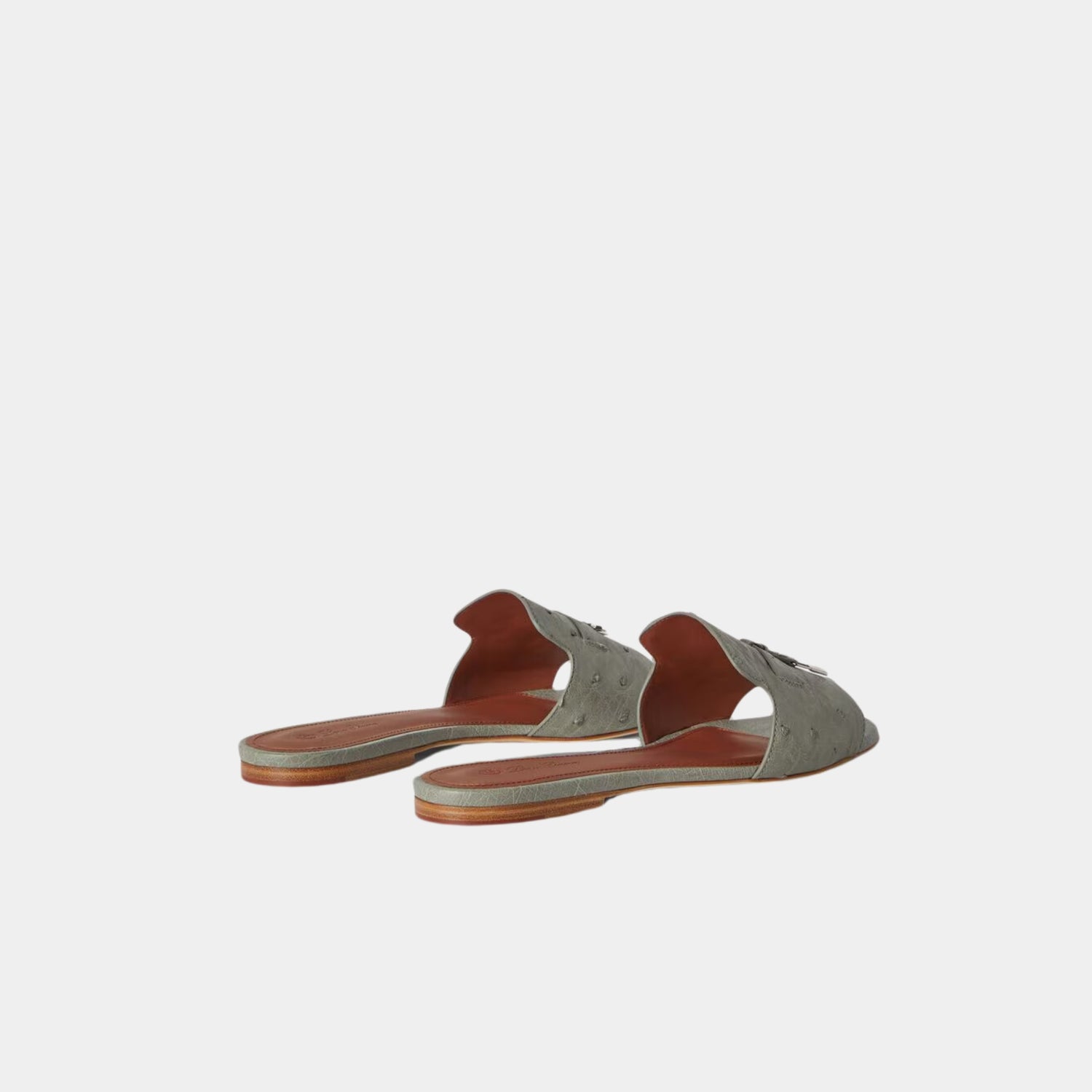 Loro Piana Summer Charms Flat Sandal Ostrich Leather, Yerba Mate, Back