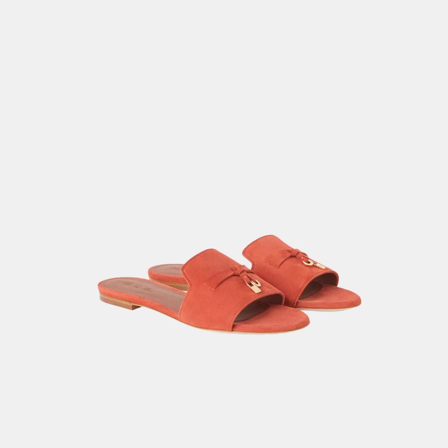 Loro Piana Summer Charms Sandal Flat In Suede Goatskin, Alchermes, Front