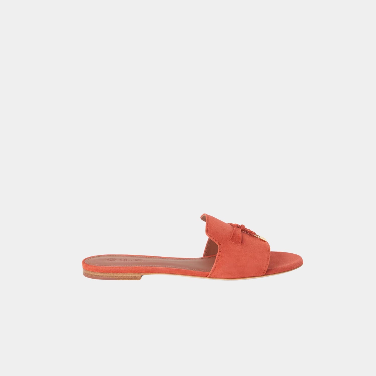 Loro Piana Summer Charms Flat Sandal Suede Goatskin, Alchermes, Side