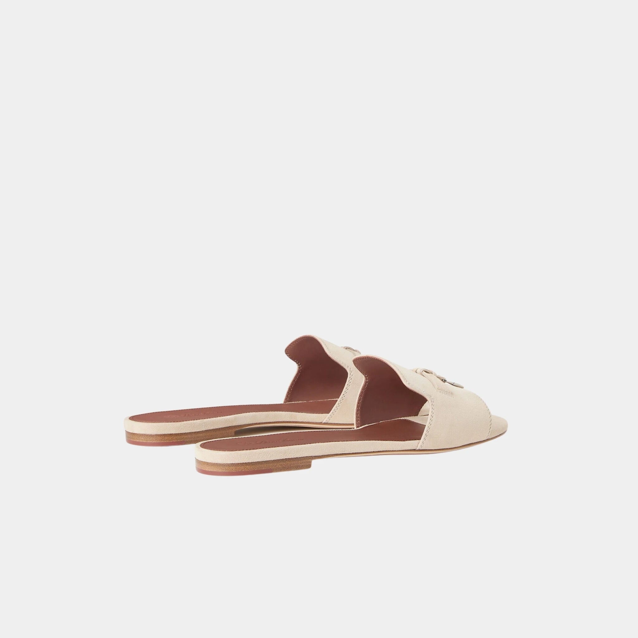 Loro Piana Summer Charms Sandal Flat In Suede Goatskin, Colour Raw Cashmere, Back
