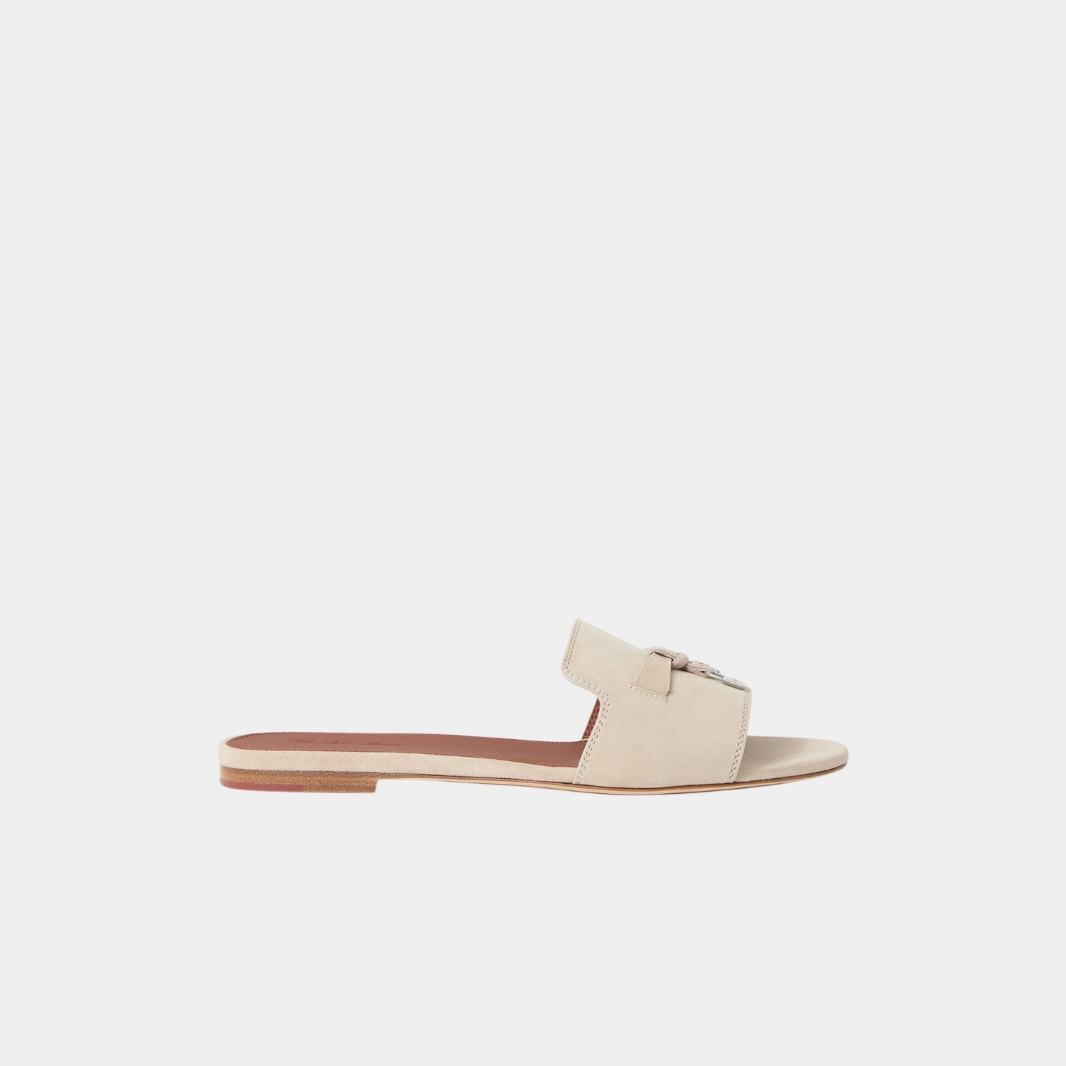 Loro Piana Summer Charms Sandal Flat In Suede Goatskin, Colour Raw Cashmere, Side