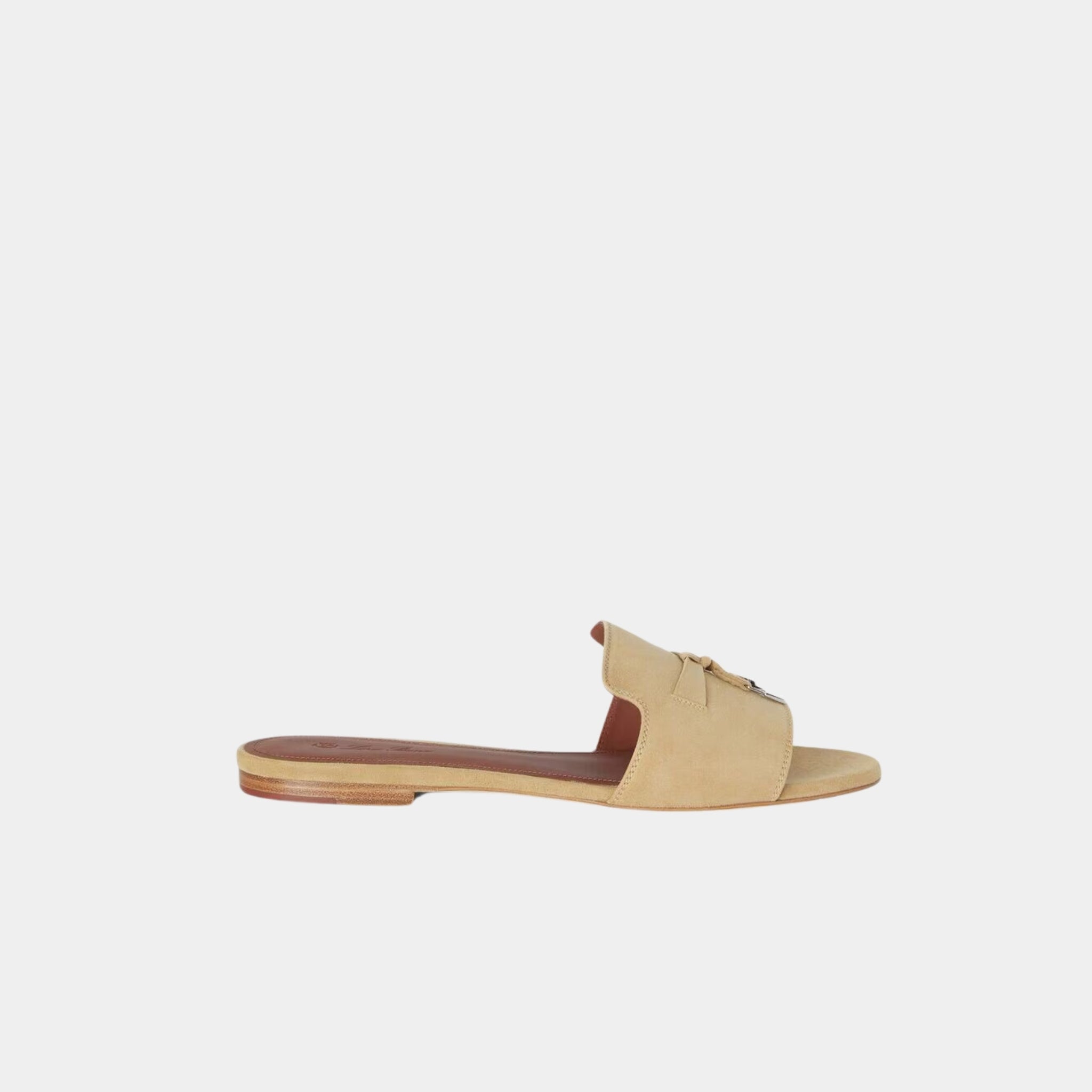 Loro Piana Summer Charms Flat Sandal Suede Goatskin, Egyptian Rock, Side