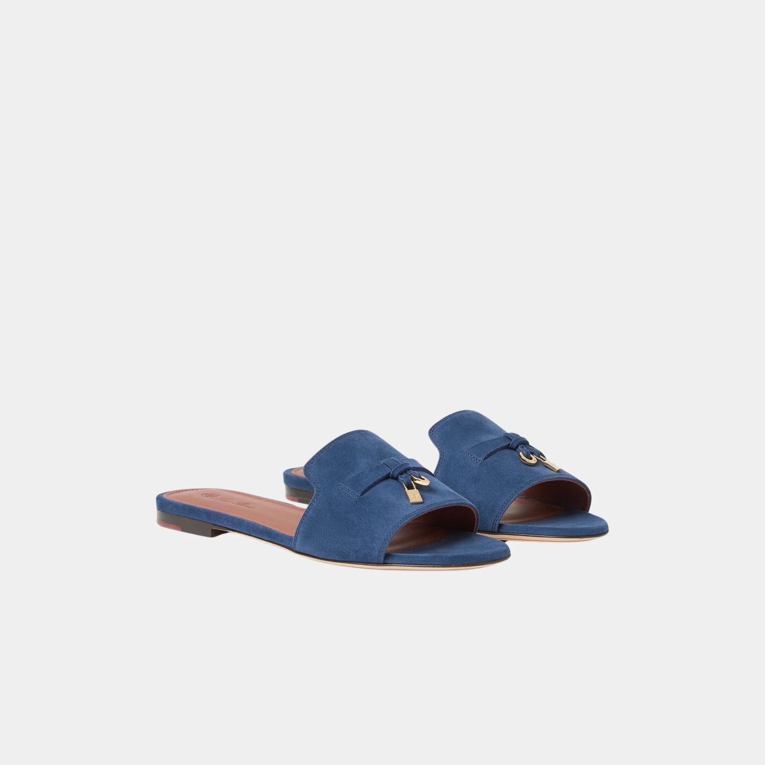 Loro Piana Summer Charms Sandal Flat In Suede Goatskin, Ocean Heart, Front