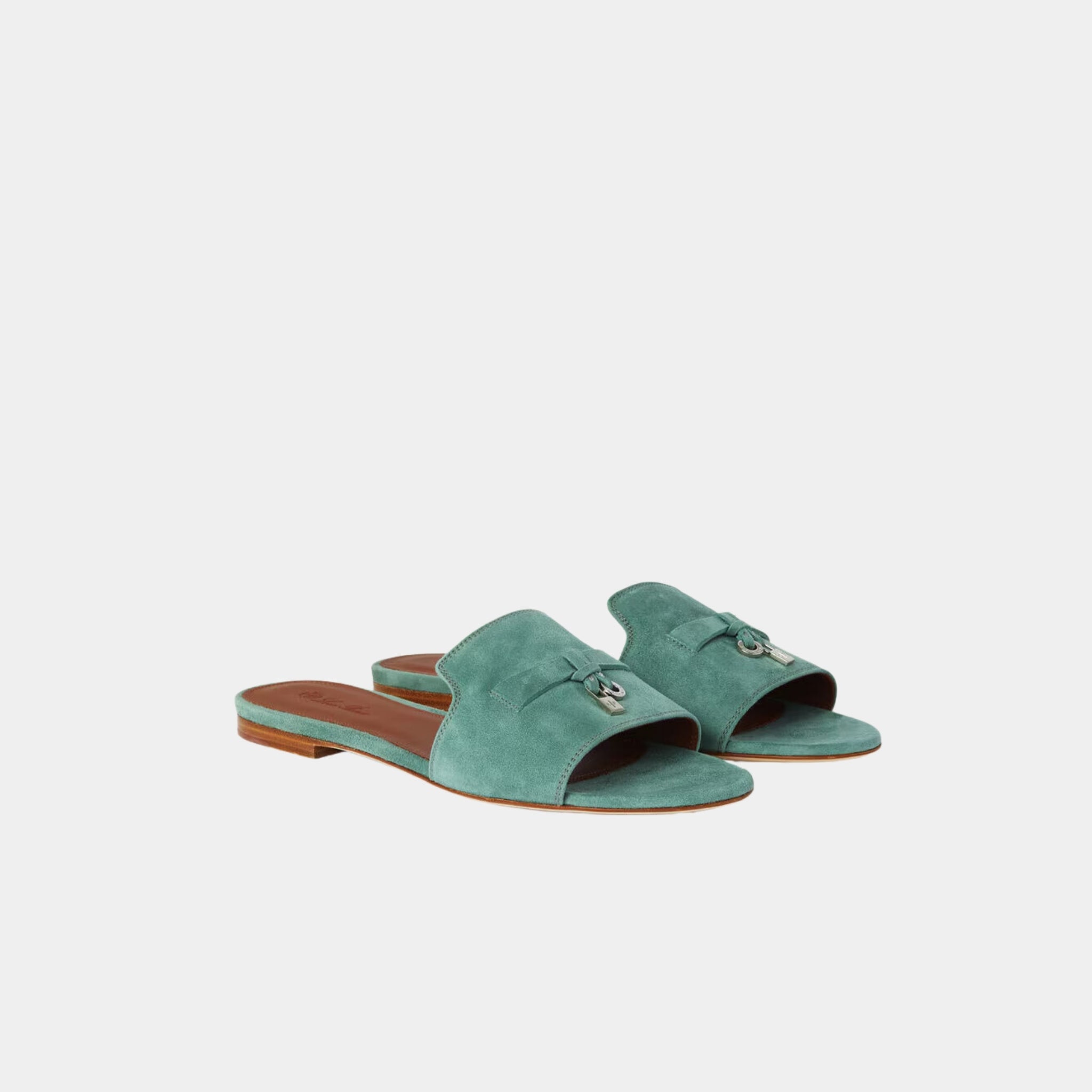 Loro Piana Summer Charms Flat Sandal Suede Goatskin, Sap Green, Front