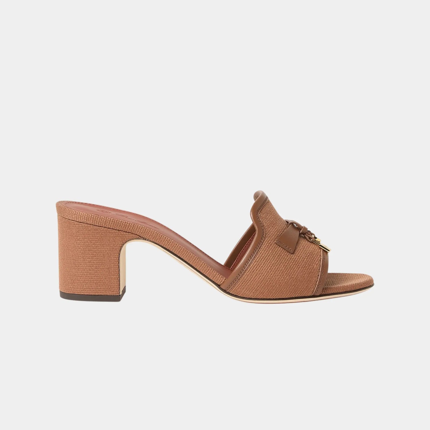 Loro Piana Summer Charms Heeled Sandal in Cotton, Colour Vicuna, Side