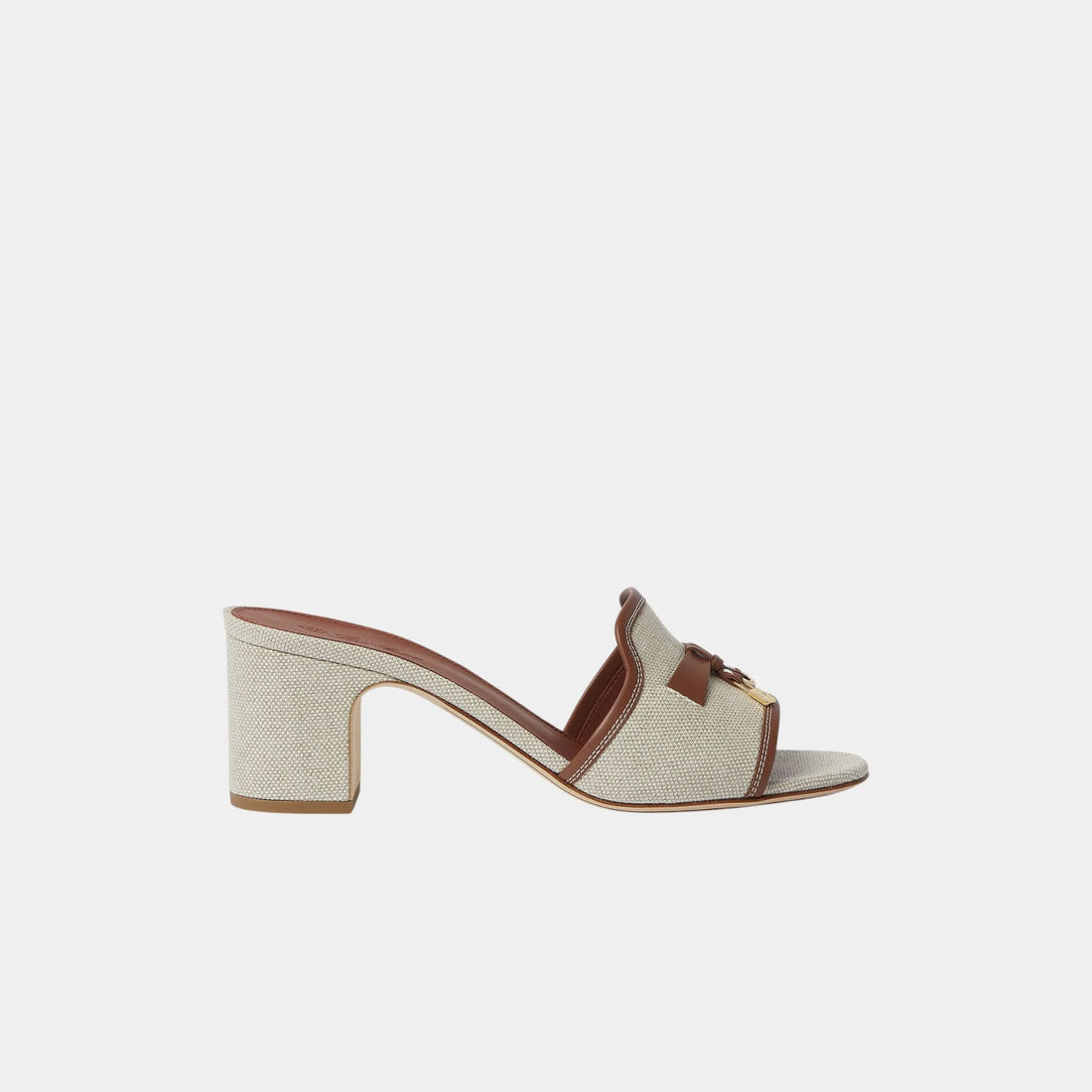 Loro Piana Summer Charms Heeled Sandal in Cotton and Linen, Natural, Caramel Sugar, Side