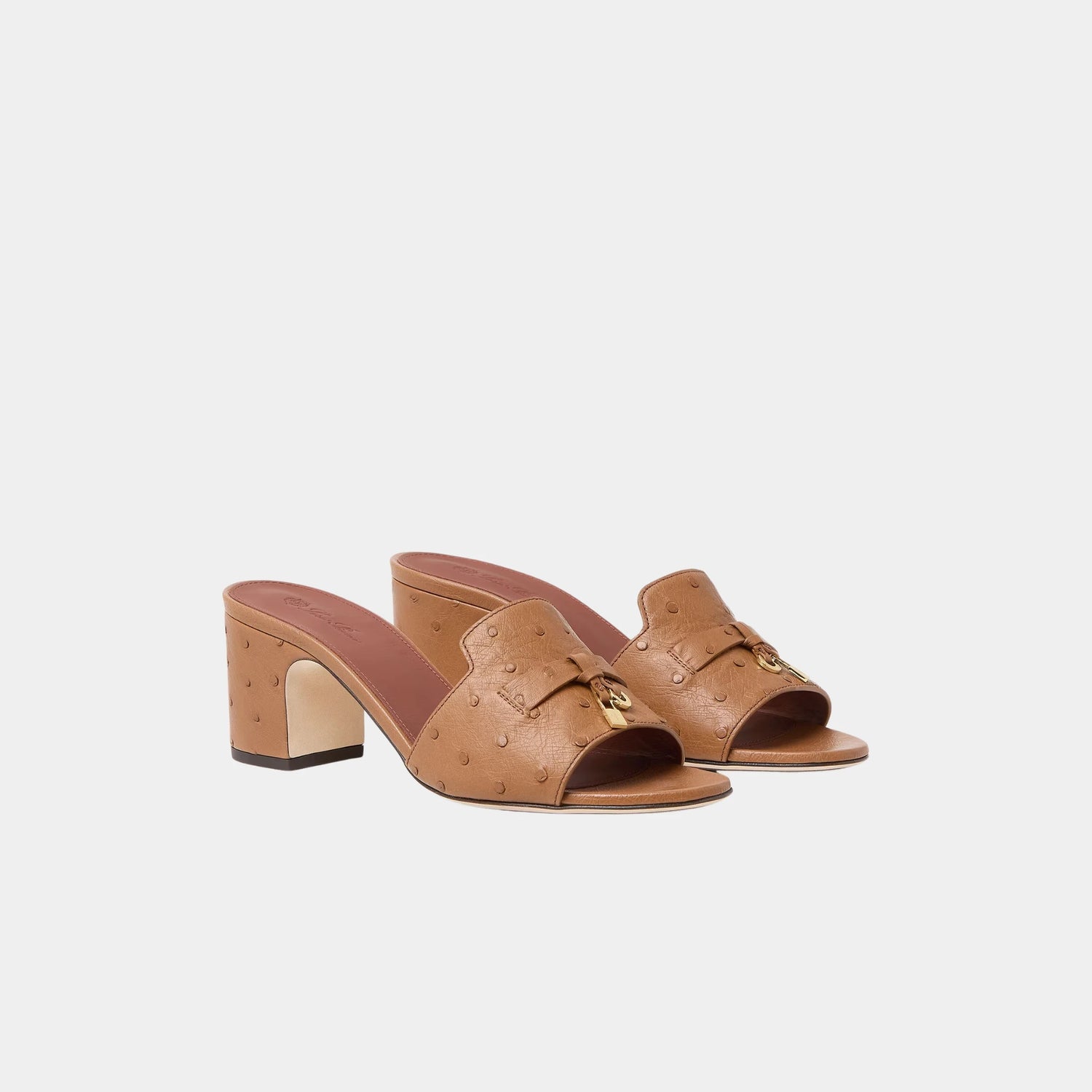 Loro Piana Summer Charms Heeled Sandal Ostrich Leather, Colour Vicuna, Front
