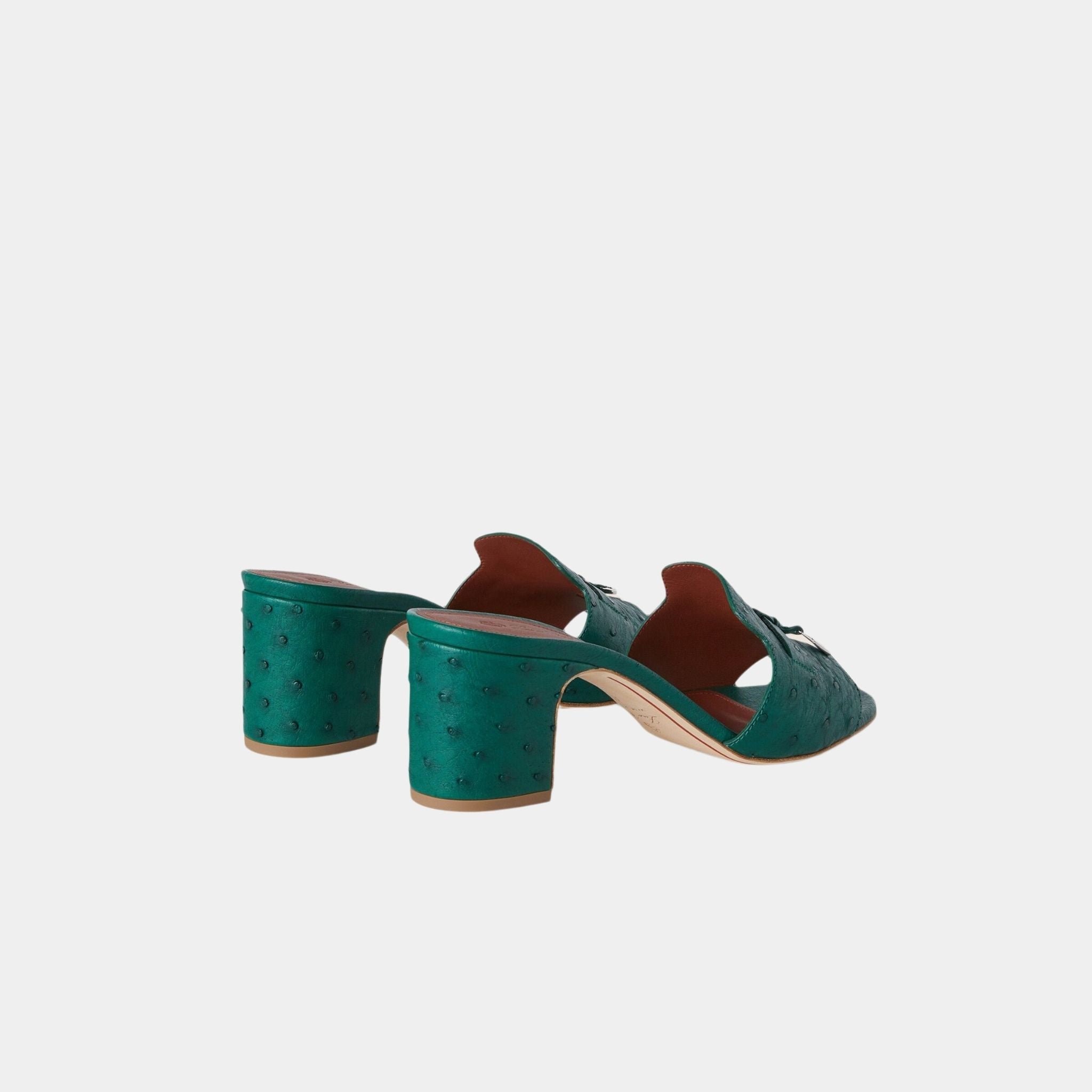 Loro Piana Summer Charms Heeled Sandal Ostrich Leather, Forest Leaves, Back