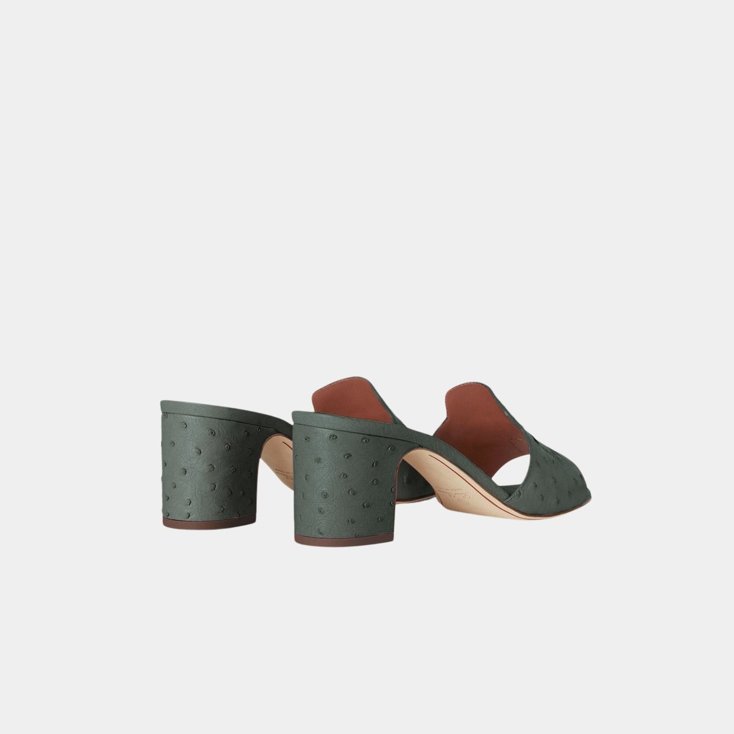 Loro Piana Summer Charms Heeled Sandal Ostrich Leather, Forest, Sun Gold, Back