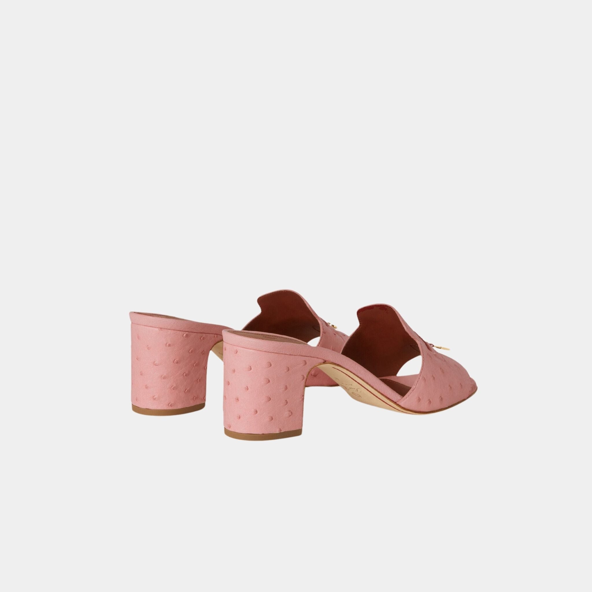 Loro Piana Summer Charms Heeled Sandal Ostrich Leather, Noisette Rose, Back