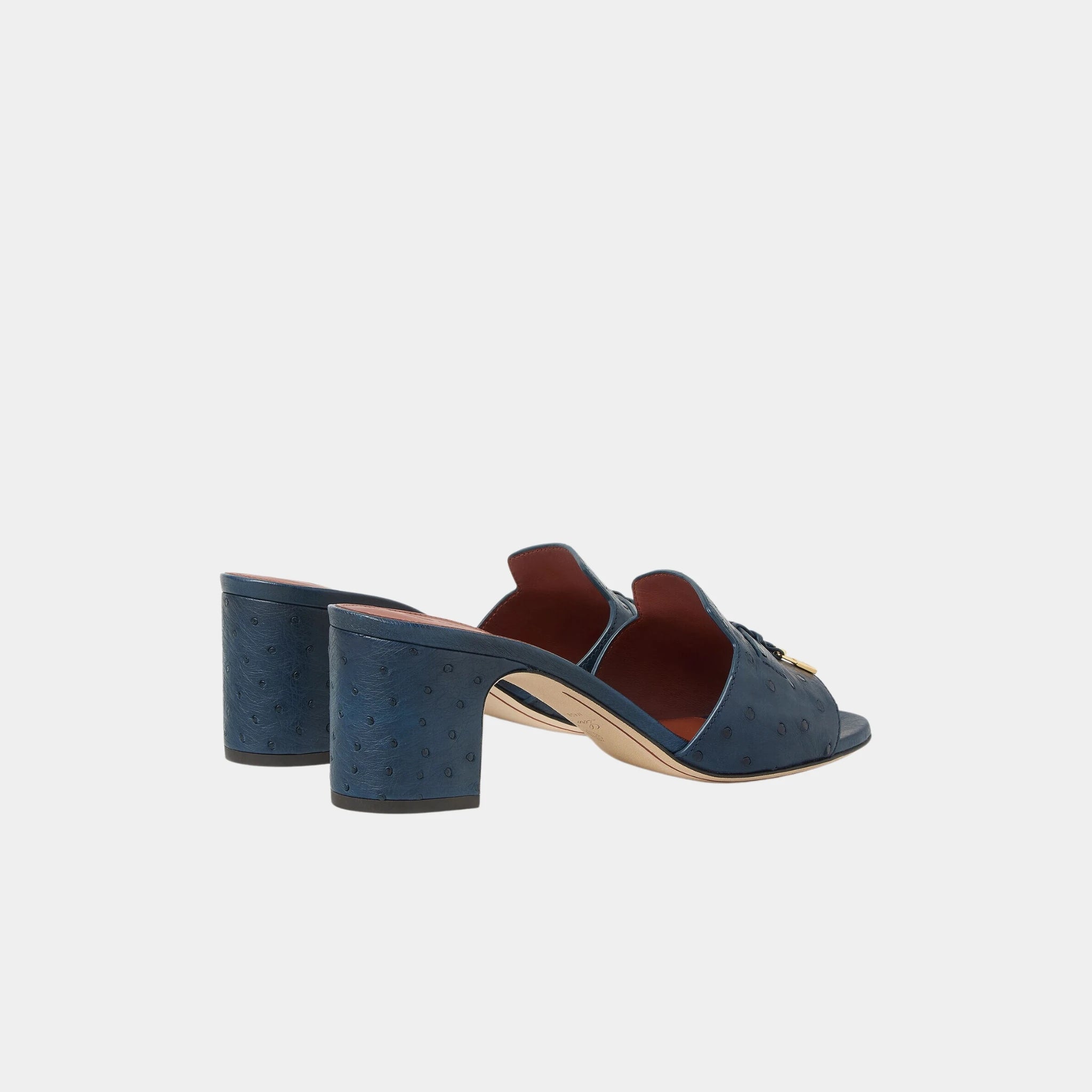 Loro Piana Summer Charms Heeled Sandal Ostrich Leather, Ocean Heart, Back