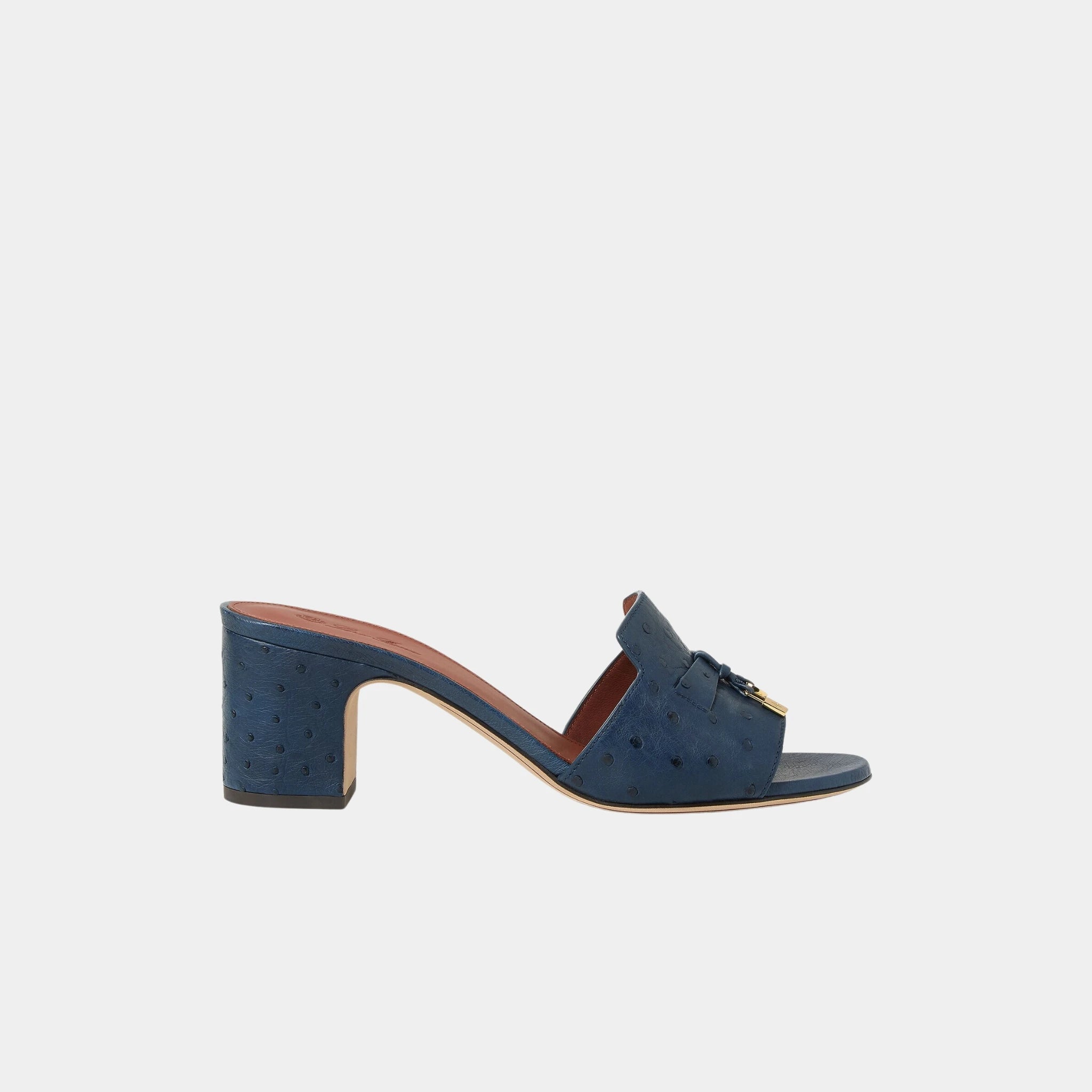Loro Piana Summer Charms Heeled Sandal Ostrich Leather, Ocean Heart, Side