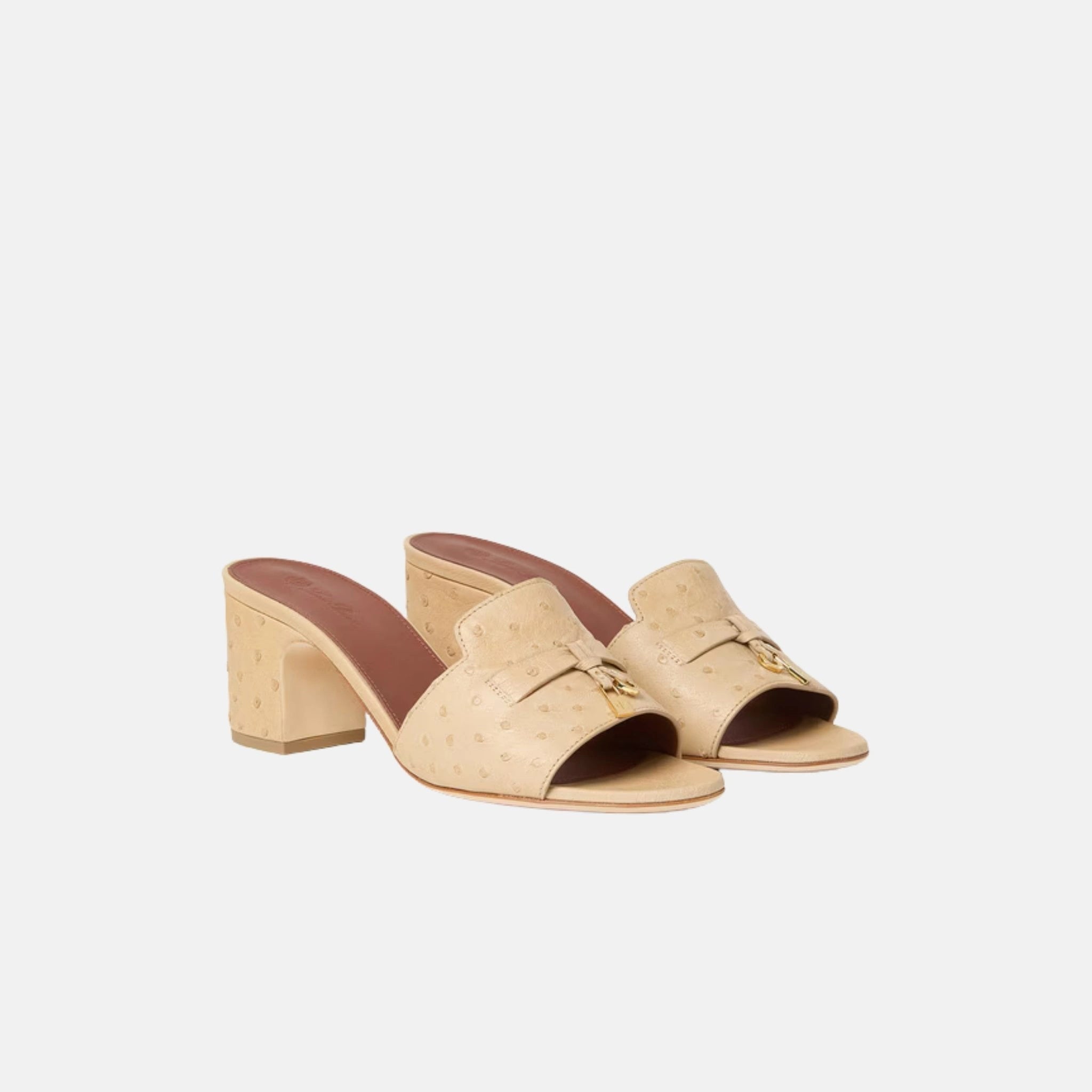 Loro Piana Summer Charms Heeled Sandal Ostrich Leather, Orix, Front