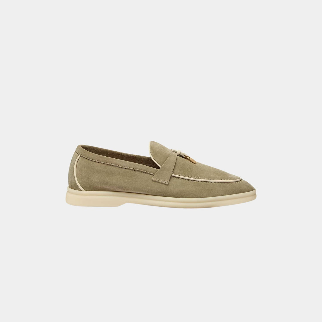 Loro Piana Summer Charms Walk Loafers In Suede Goatskin, Dried Taragon, Side