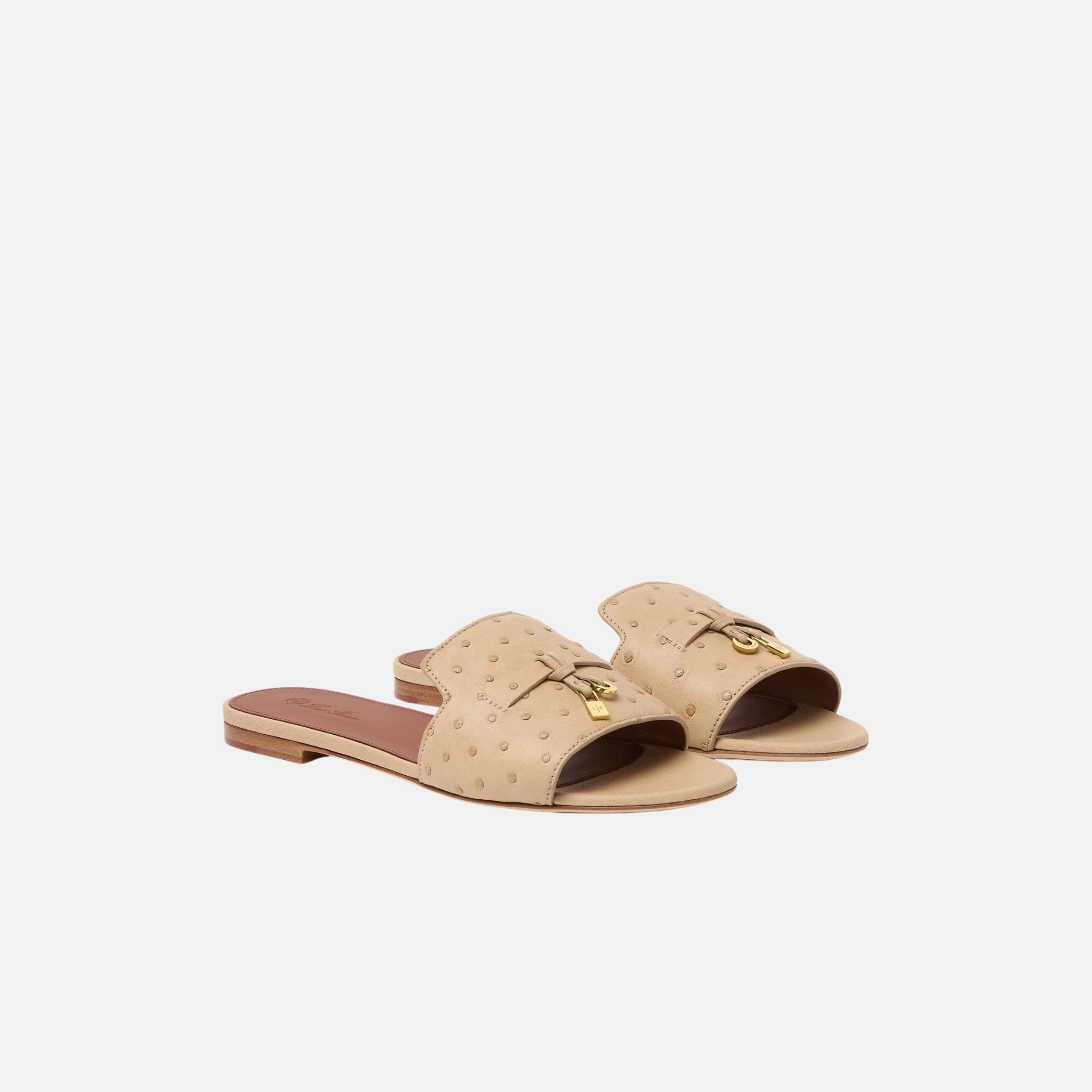 Loro Piana Summer Charms Ostrich Leather Flat Sandal, Front