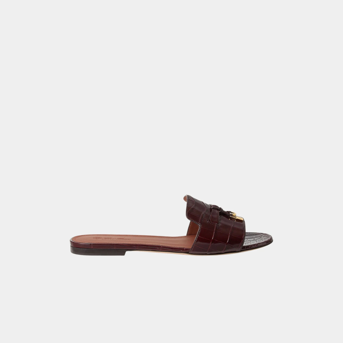 Loro Piana Summer Charms Sandal in Crocodile Leather, Oxblood, Side