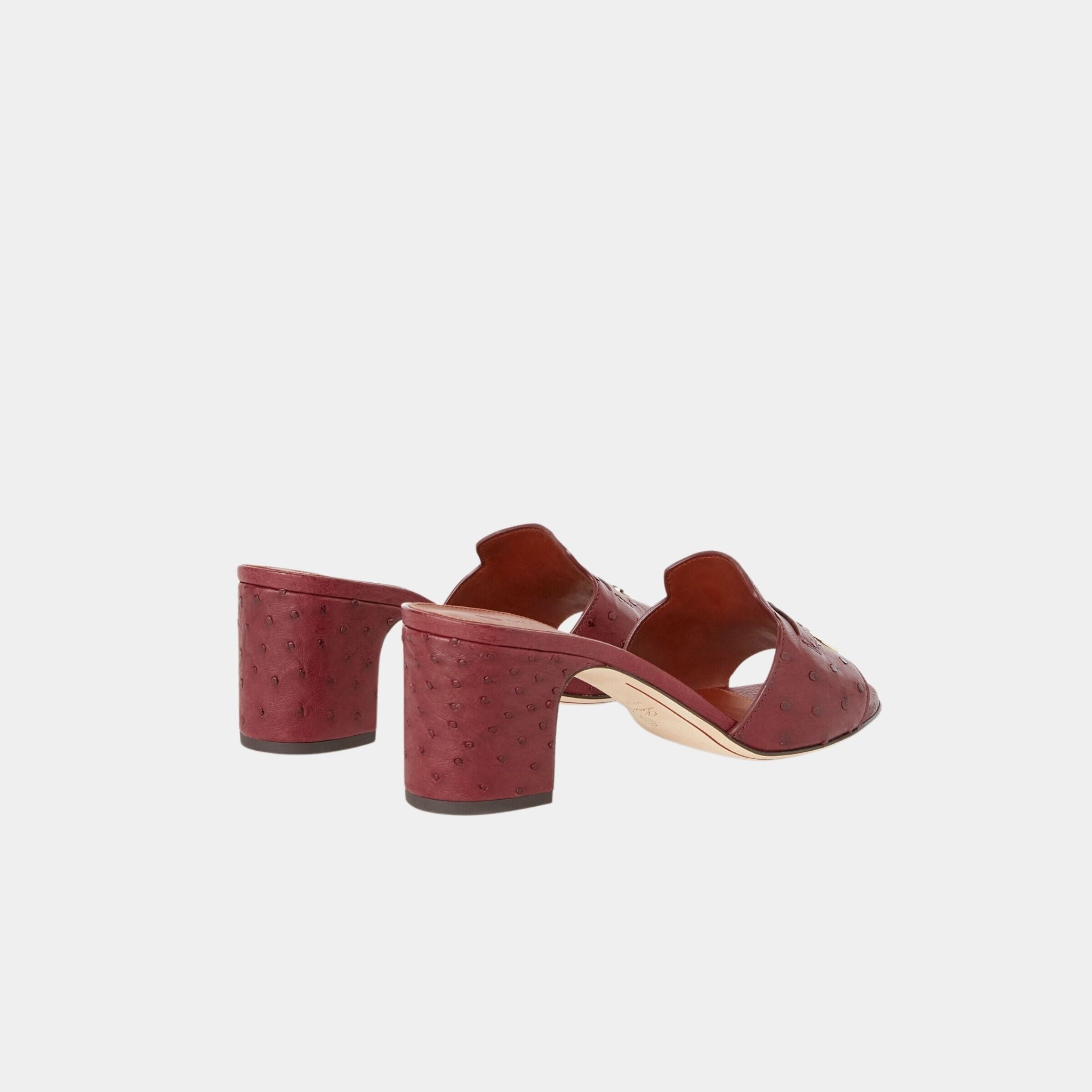 Loro Piana Summer Charms Sandal Heeled Ostrich Leather, Burgundy, Sun Gold, Back