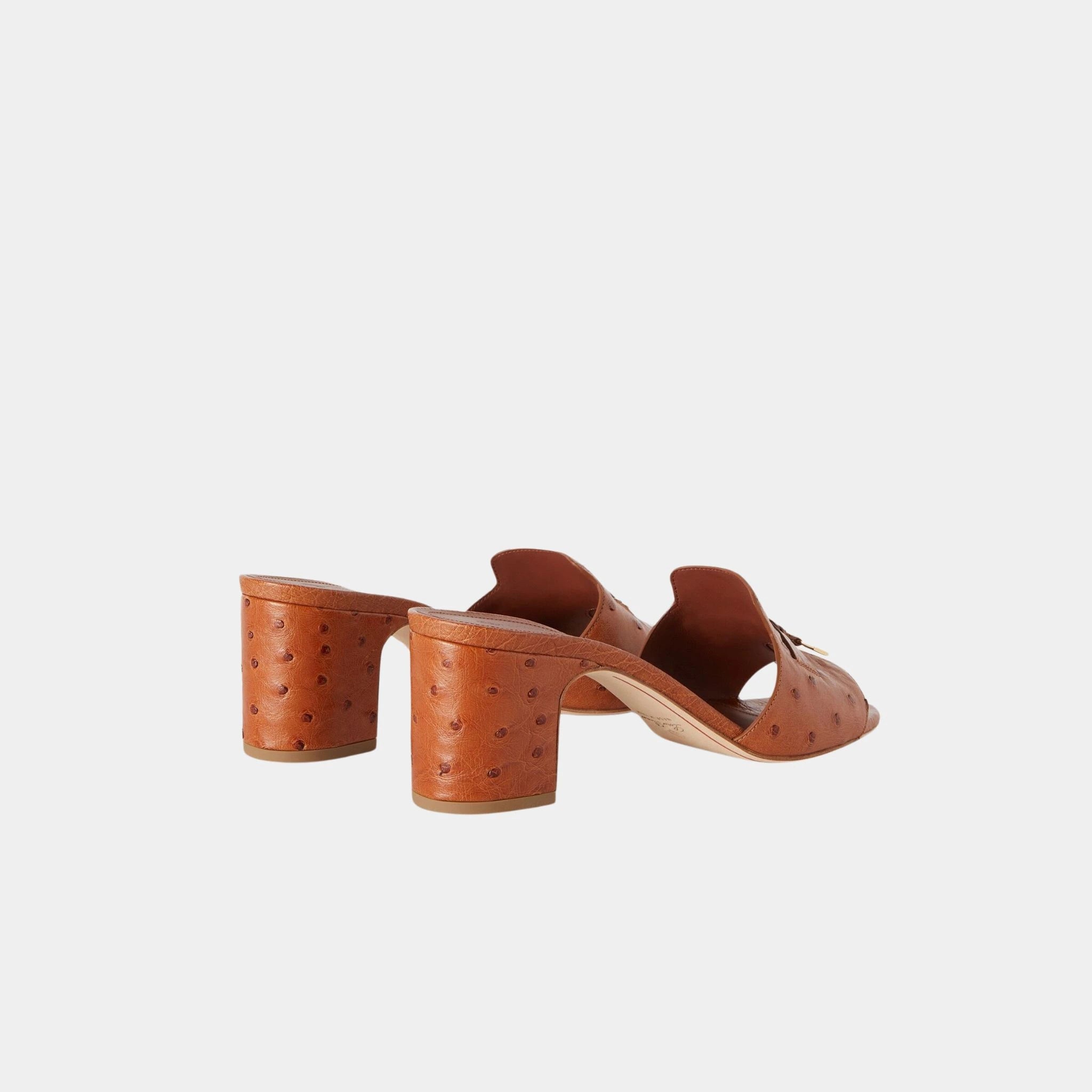 Loro Piana Summer Charms Sandal Heeled Ostrich Leather, Sand Haze, Back