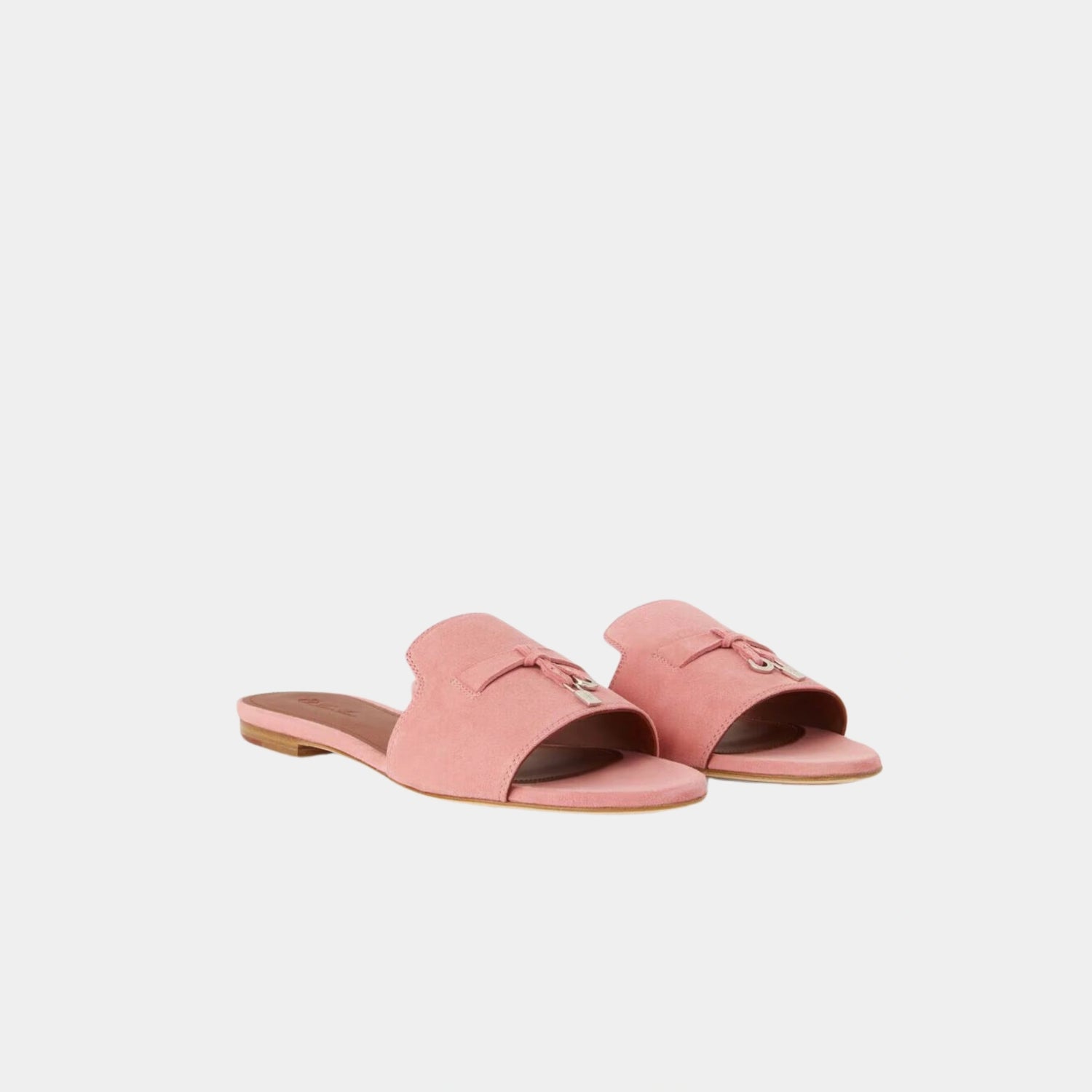 Loro Piana Summer Charms Sandal Suede Goatskin Flats, Halite, Front
