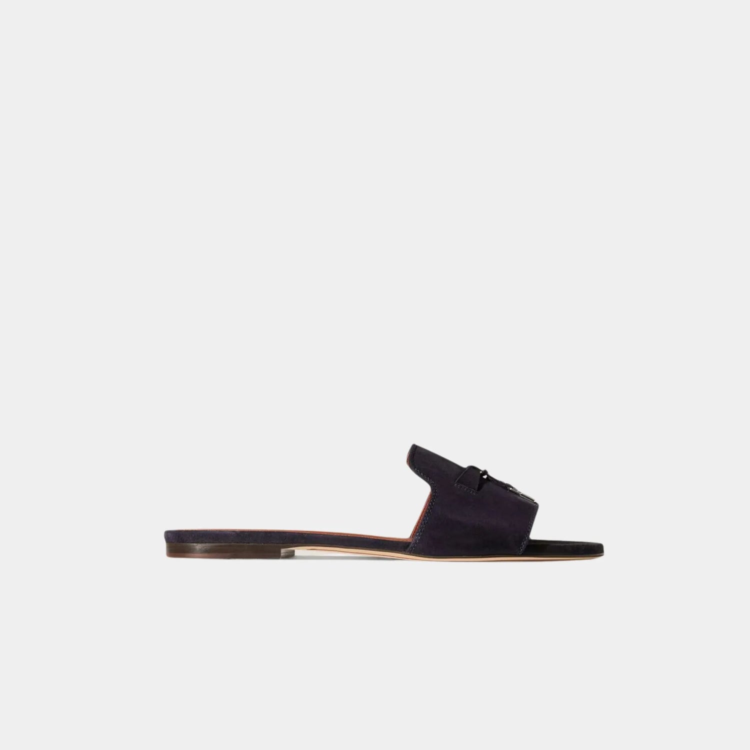 Loro Piana Summer Charms Suede Goatskin Flat Sandal, Navy Blue, Side