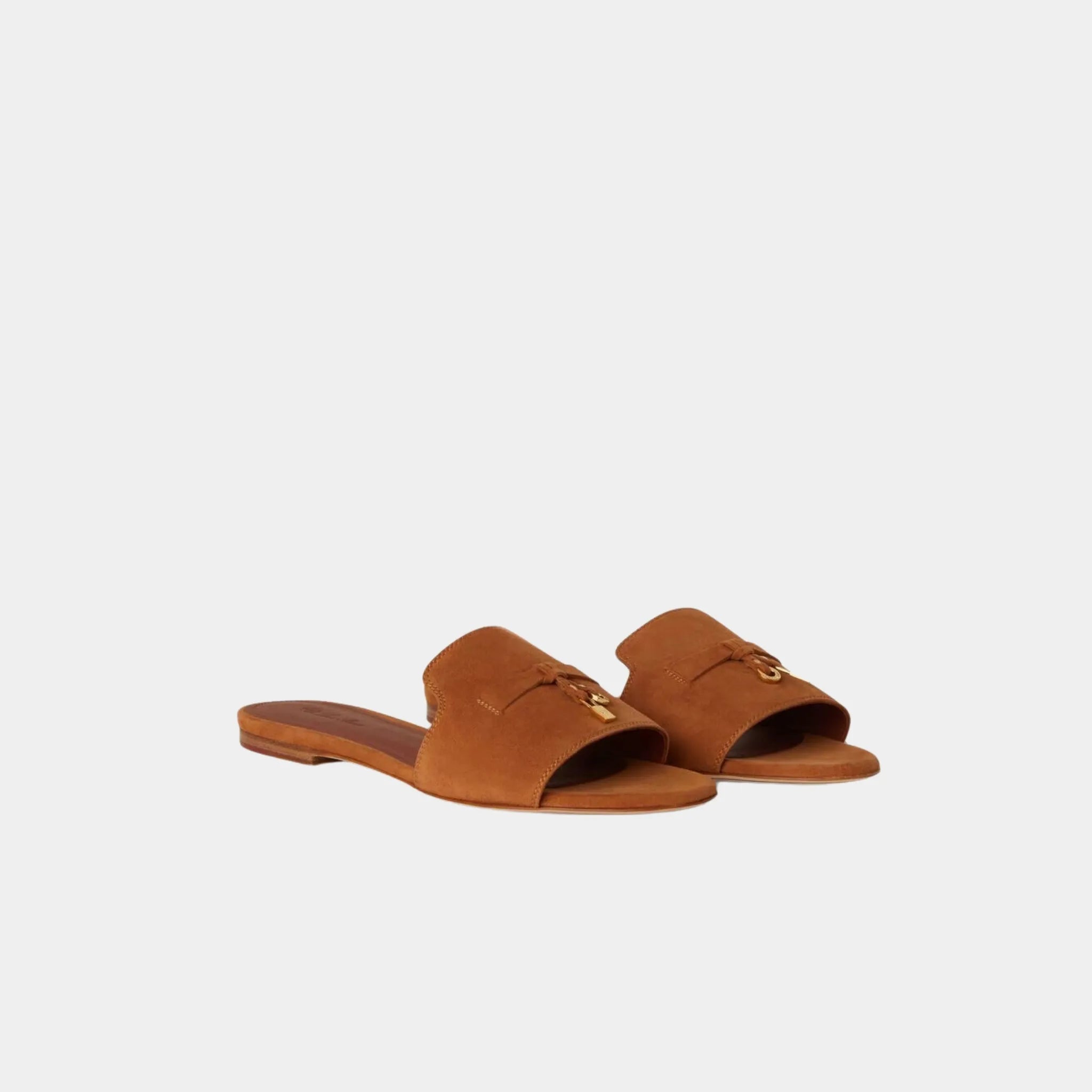 Loro Piana Summer Charms Suede Goatskin Flat Sandal, Wot, Front