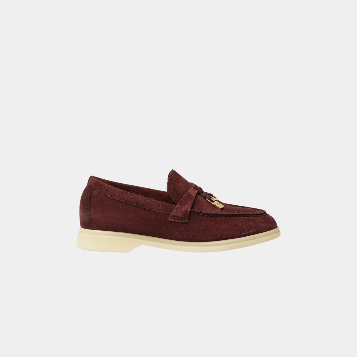 Loro Piana Kids Summer Charms Walk Loafers Suede, Oxblood, Side