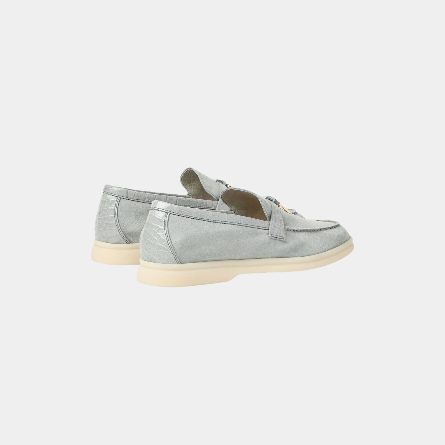 Loro Piana Summer Charms Walk Loafer Suede with Alligator Skin, Eucalyptus, Back