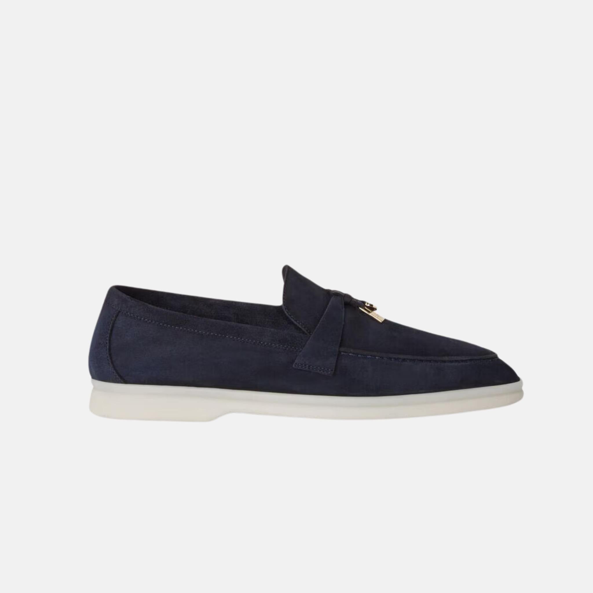 Loro Piana Summer Charms Walk Loafers Suede, Argo Blue Melange, Side