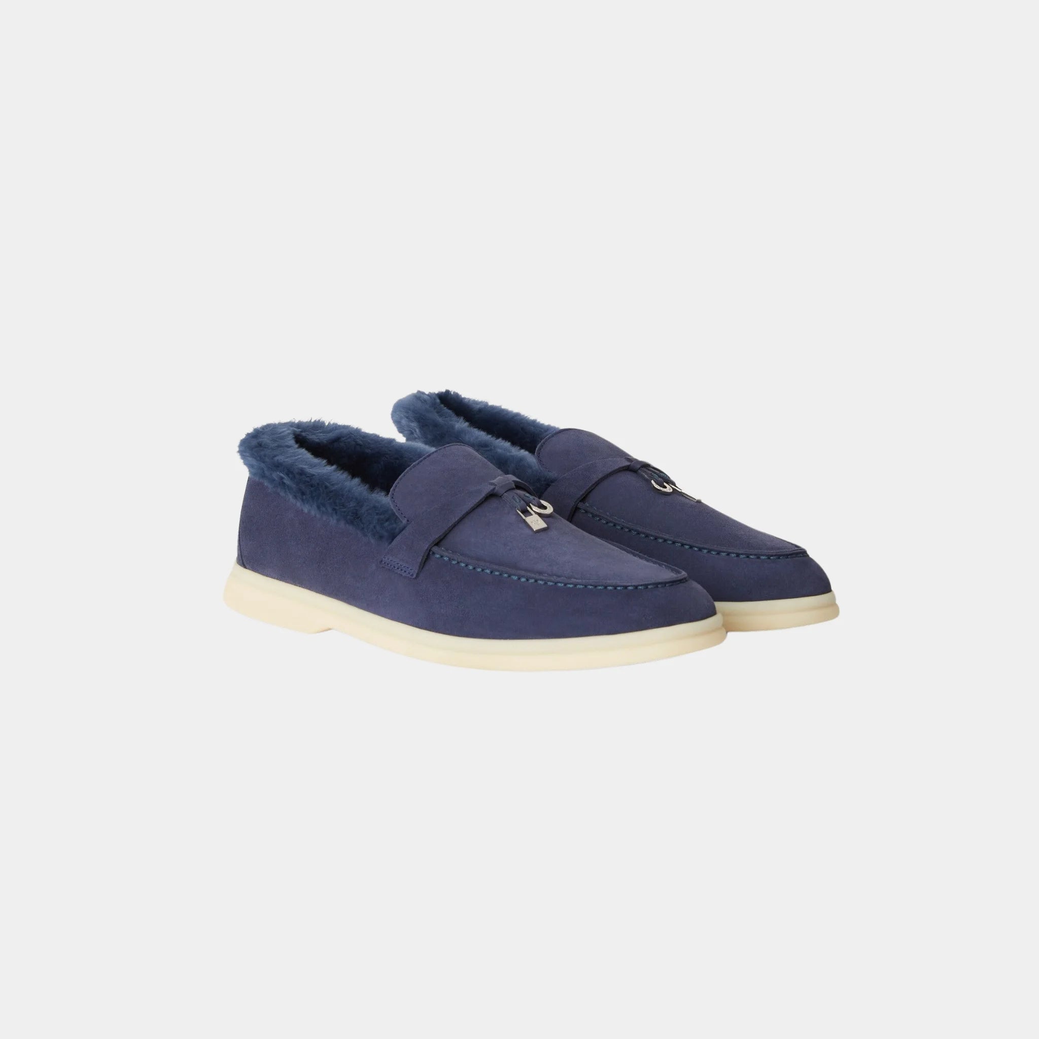Loro Piana Summer Charms Walk Loafer Suede Beaver Fur Calfskin, Midnight Blue, Front