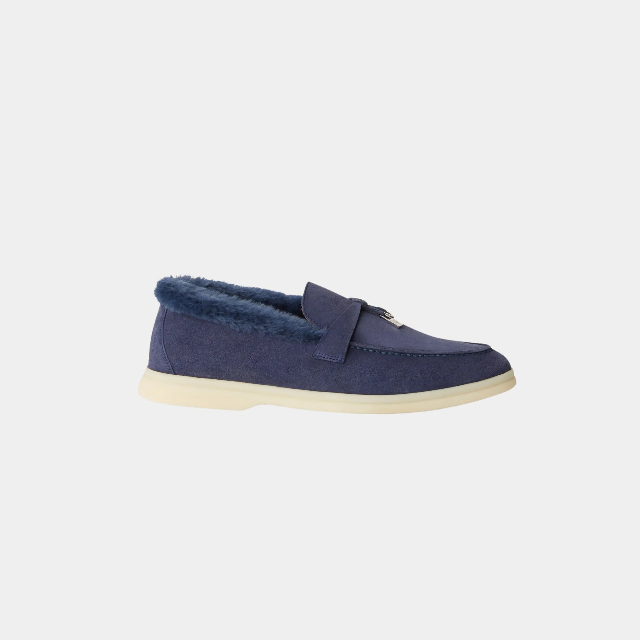 Loro Piana Summer Charms Walk Loafer Suede Beaver Fur Calfskin, Midnight Blue, Side