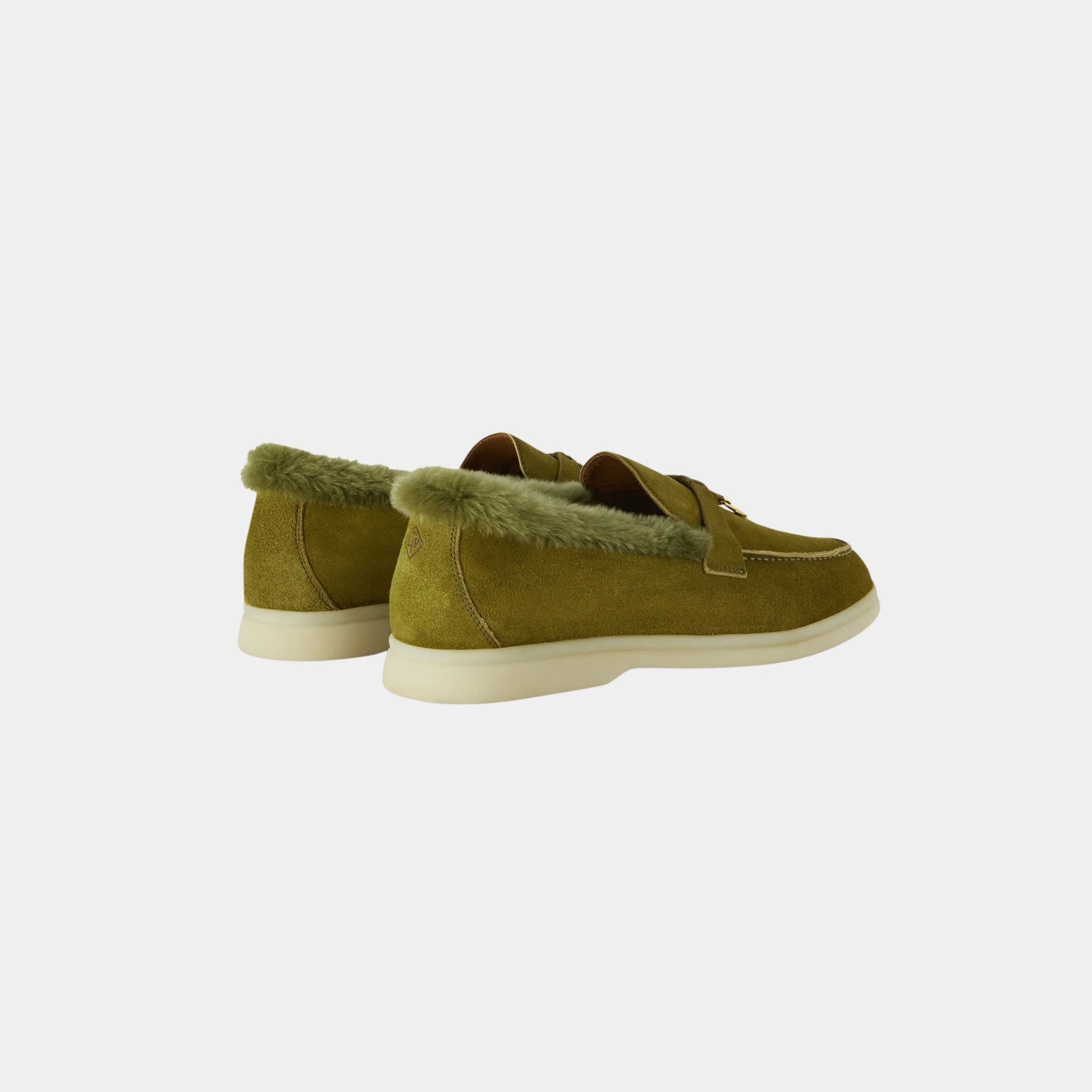 Loro Piana Summer Charms Walk Loafer Suede Beaver Fur Calfskin, Olive Leaf, Back