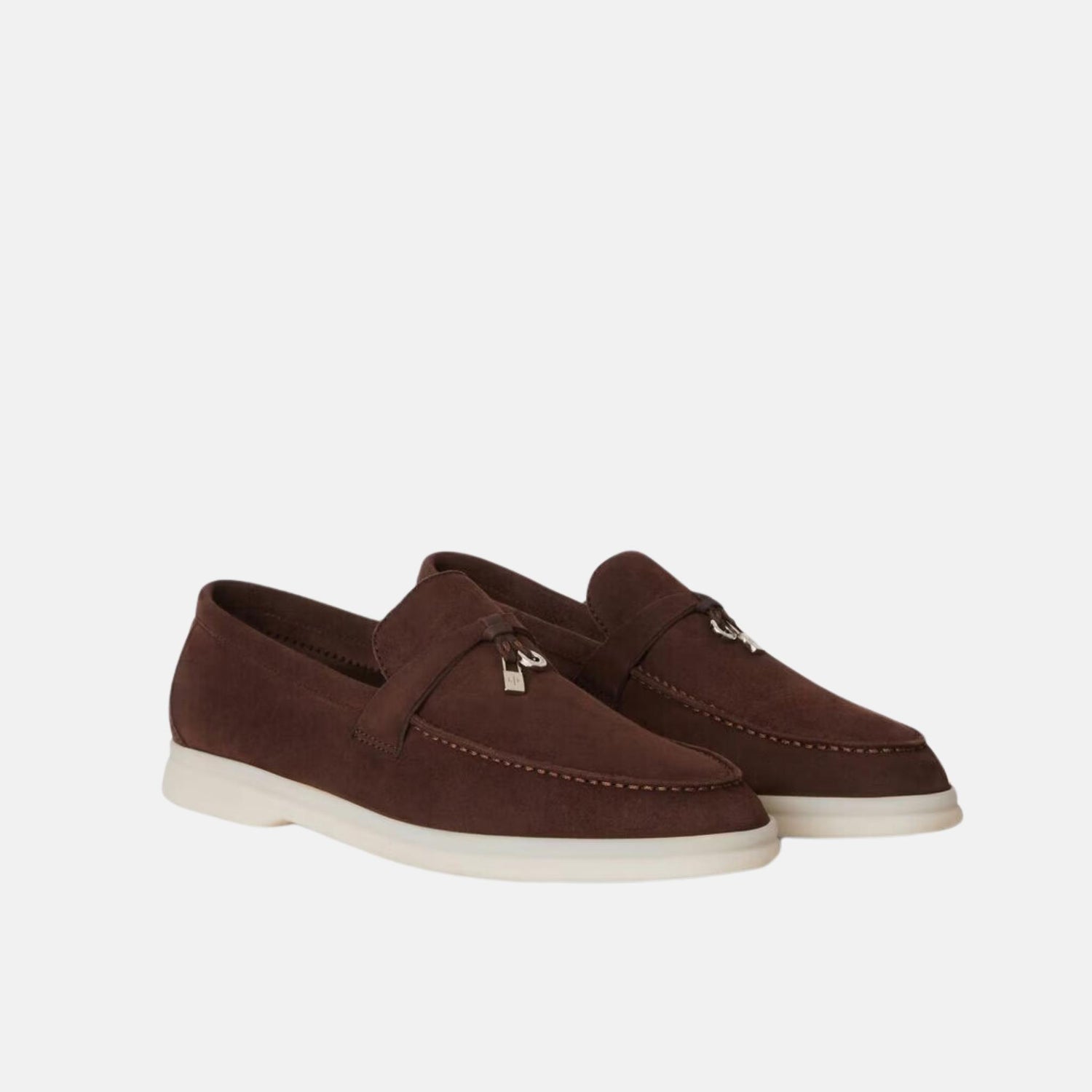 Loro Piana Summer Charms Walk Loafers Suede, Chocolate, Front