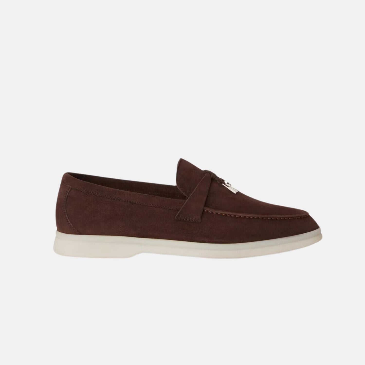 Loro Piana Summer Charms Walk Loafers Suede, Chocolate, Side