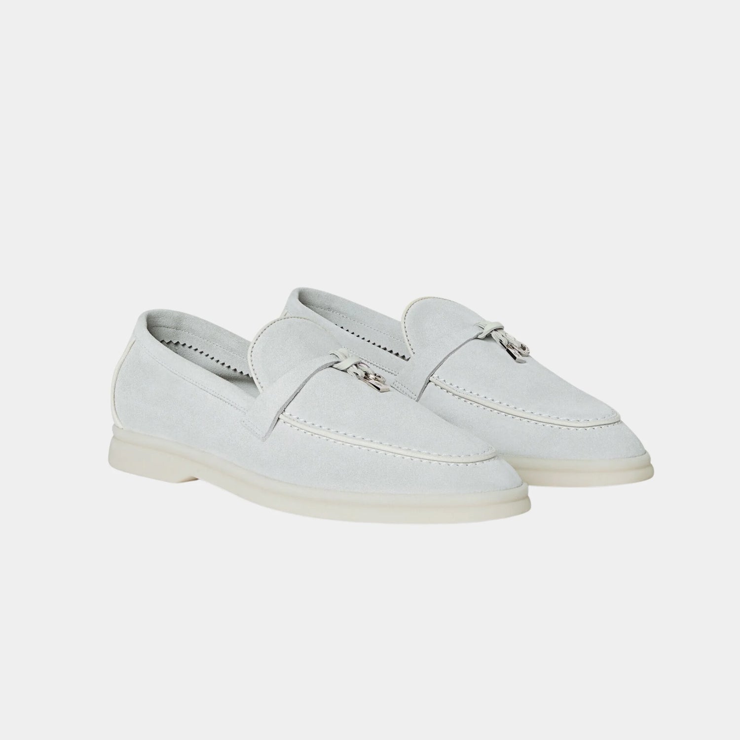 Loro Piana Summer Charms Walk Loafer in Suede &amp; Lambskin, Delicate Dew, Front