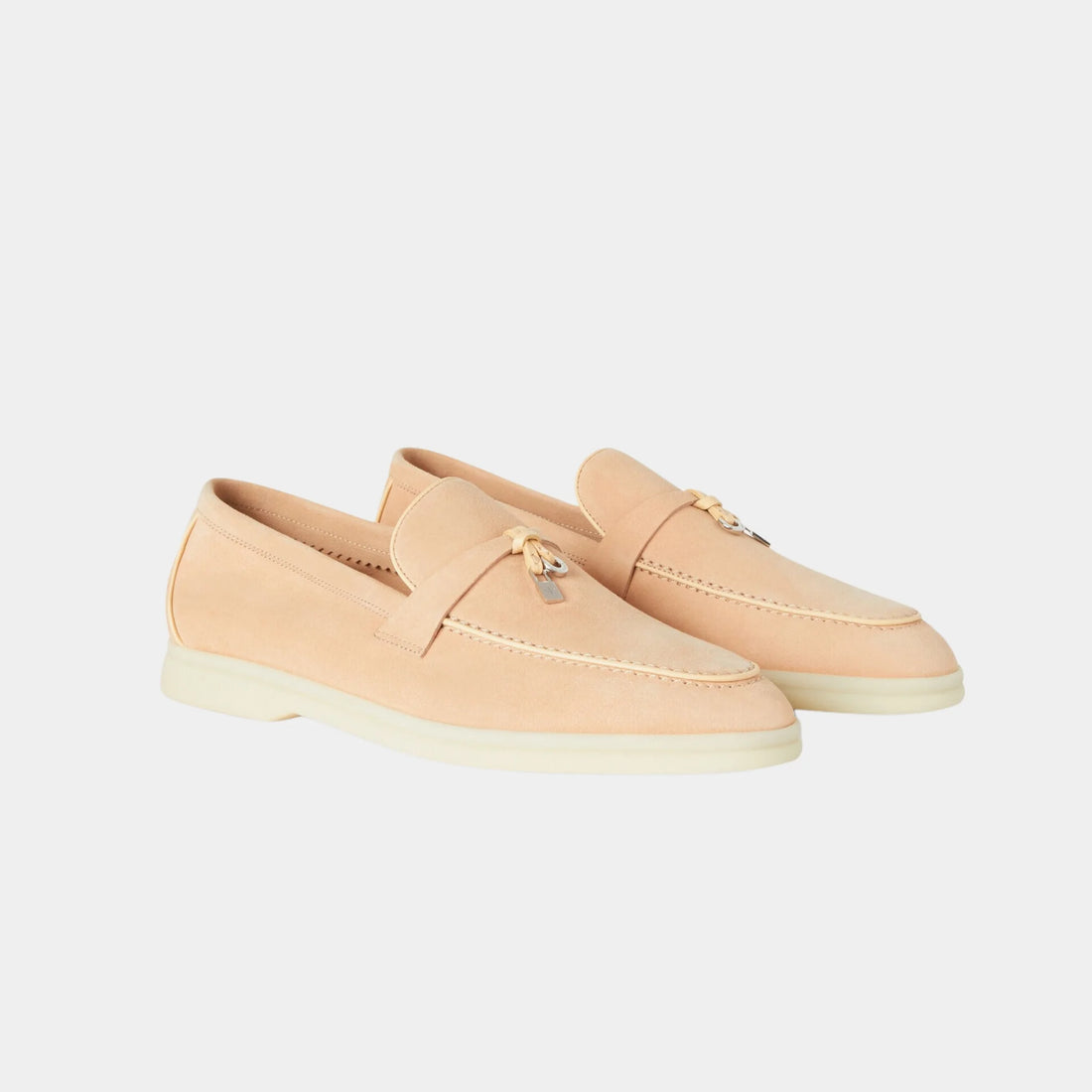 Loro Piana Summer Charms Walk Loafer in Suede & Lambskin, Pink Reef, Front